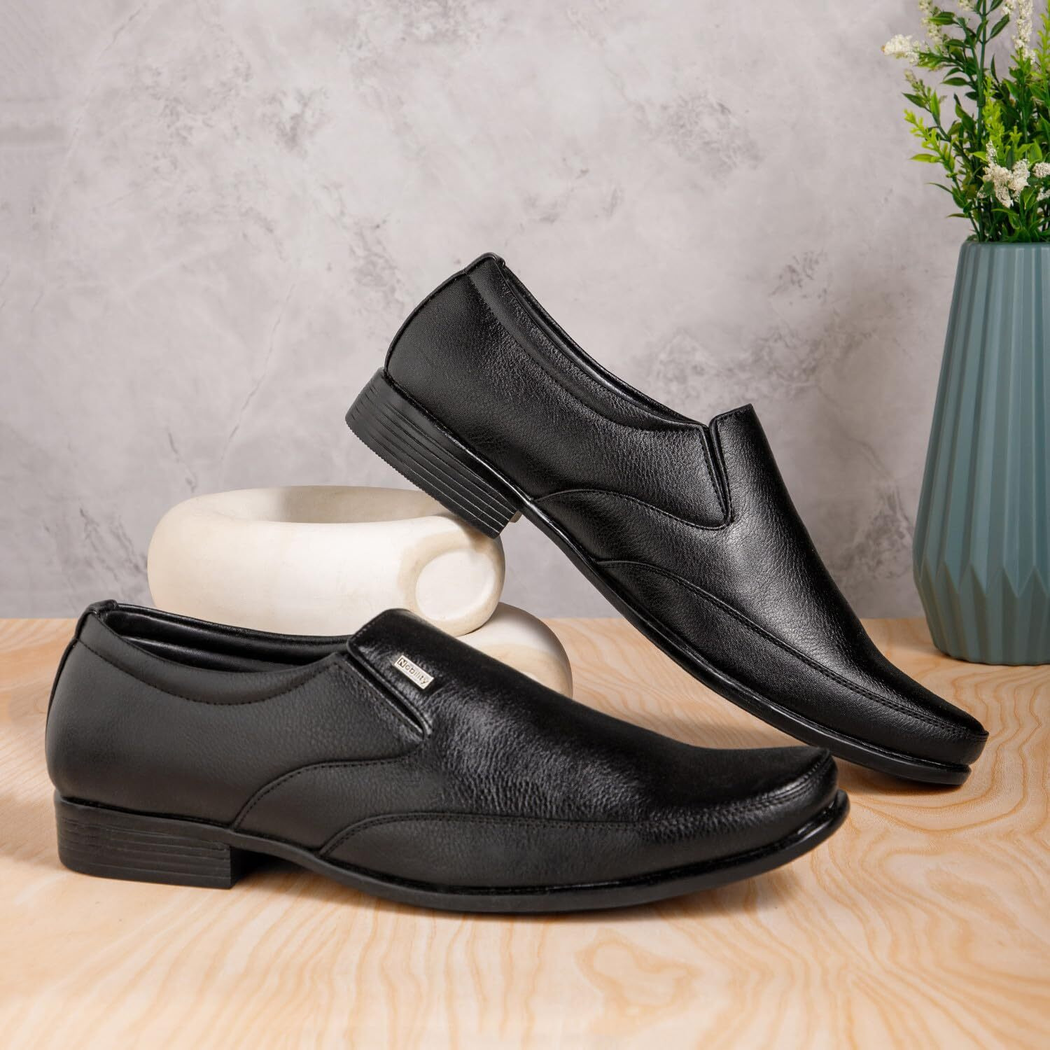 NOBILITY by Action Faux Leather Black Formal Slip On Shoes for Men | Comfortable Walking | Classic Design | Breathable | Slip Resistant |8 UK