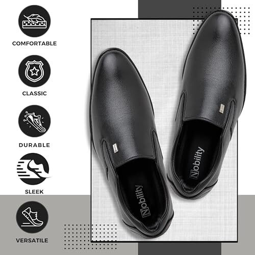 NOBILITY by Action Faux Leather Black Formal Slipon Shoes for Men | Comfortable Walking | Classic Design | Breathable | Slip Resistant ||8 UK
