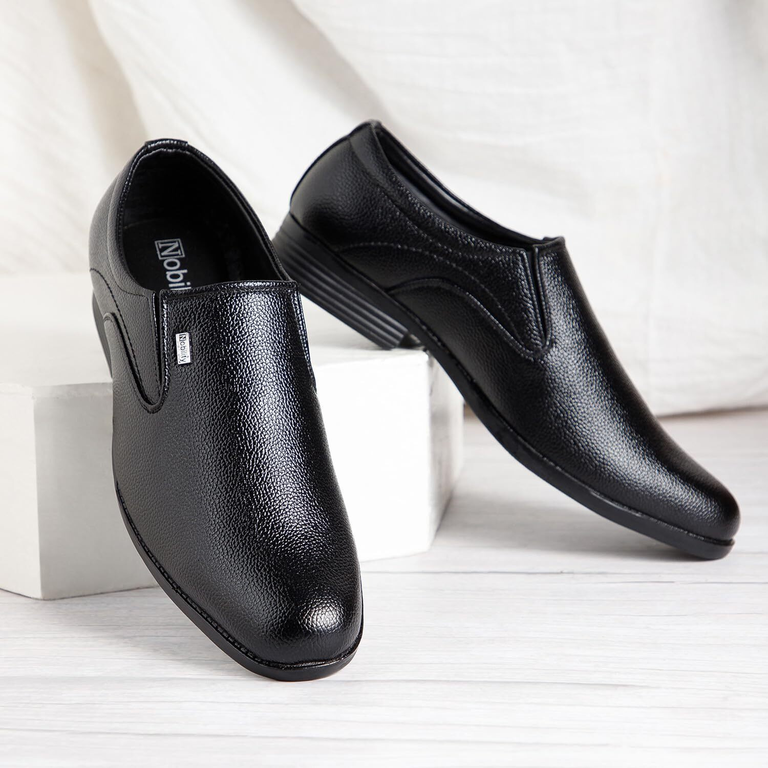 NOBILITY by Action Faux Leather Black Formal Slip-On Shoes for Men | Comfortable Walking and Classic Design | Breathable | Slip Resistant |8 UK