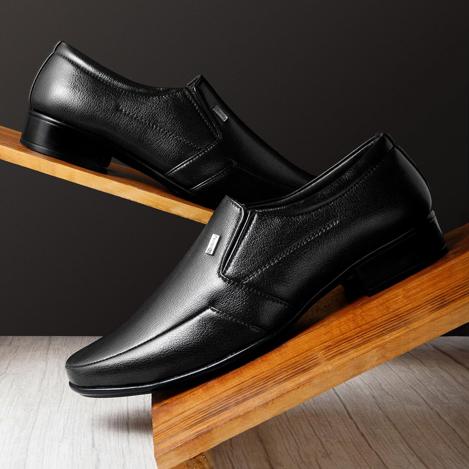 NOBILITY by Action Faux Leather Black Formal Slip On Shoes for Men | Breathable | Comfortable Walking | Classic Design | Slip Resistant |10 UK