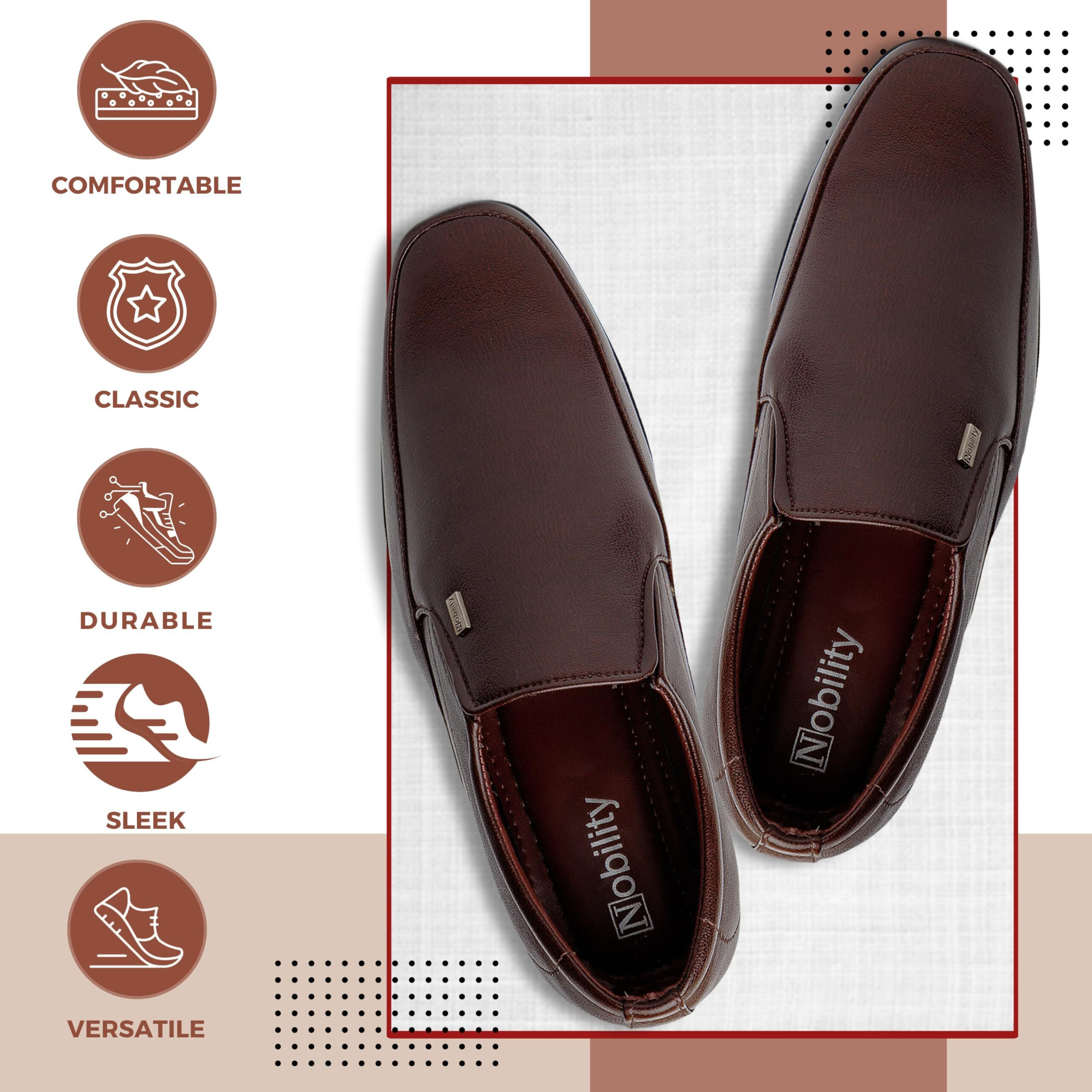 NOBILITY by Action Faux Leather Brown Formal Slip-On Shoes for Men | Comfortable Walking | Classic Design | Breathable | Slip Resistant |6 UK