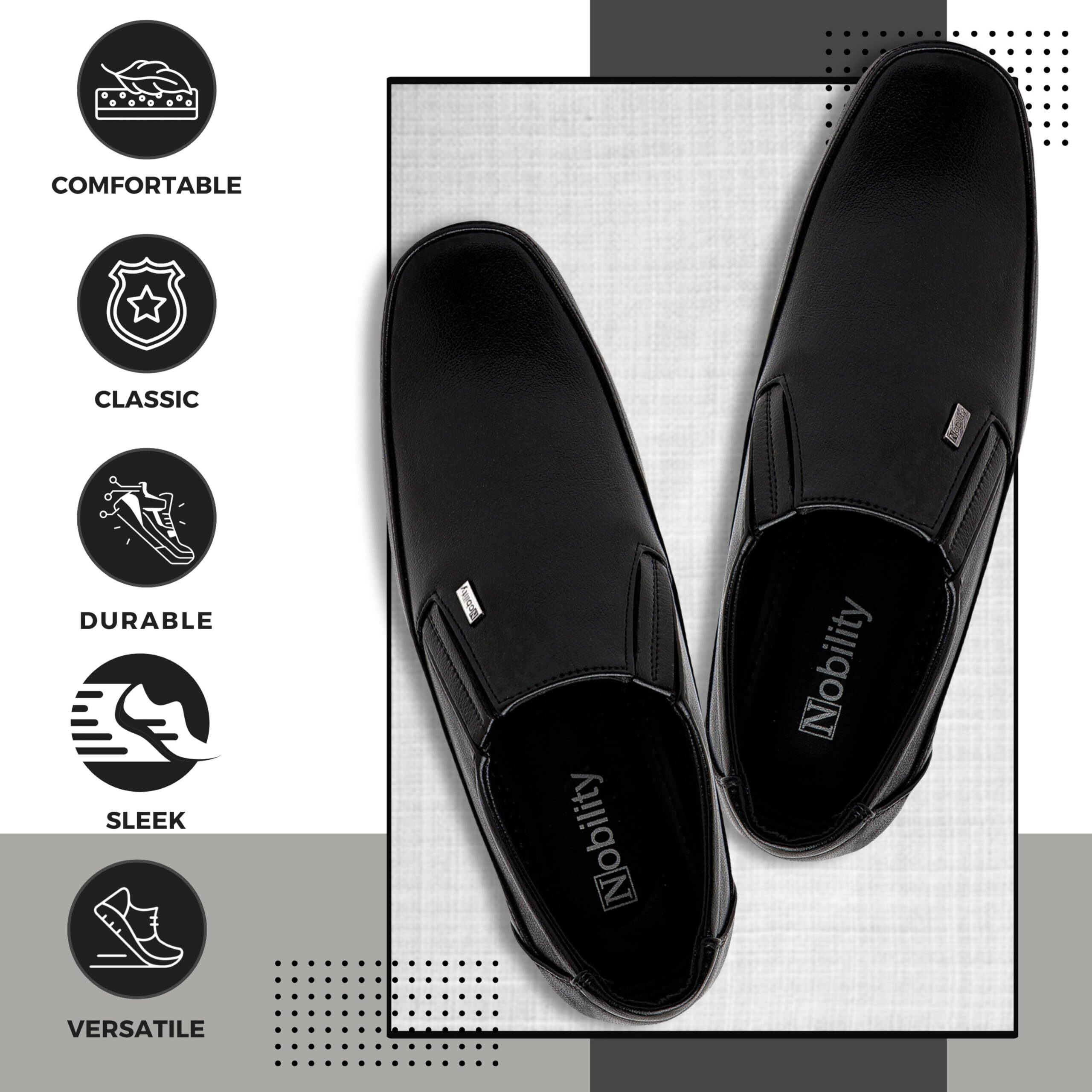 NOBILITY by Action Faux Leather Black Formal Slip On Shoes for Men | Comfortable Walking | Classic Design | Slip Resistant | Breathable | 9 UK