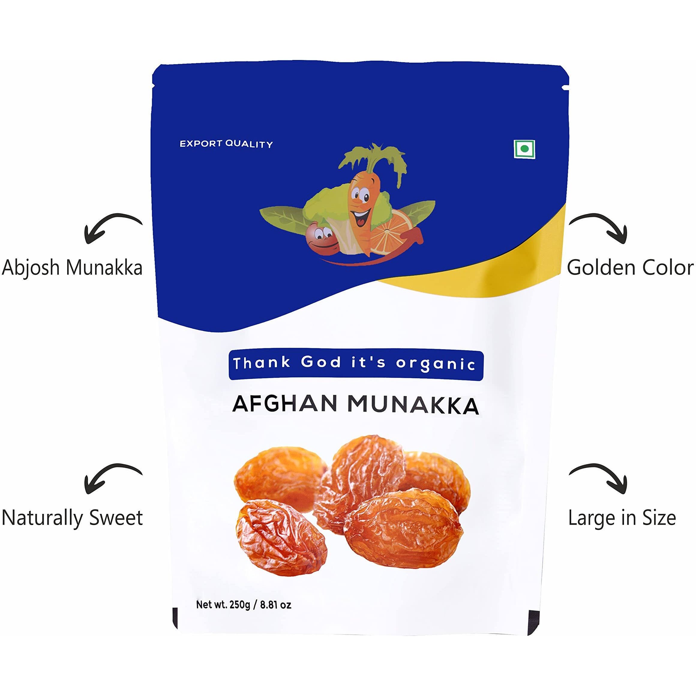 Thank god Its organic Golden Sun Dried Afghan Munakka Raisins 250 gm