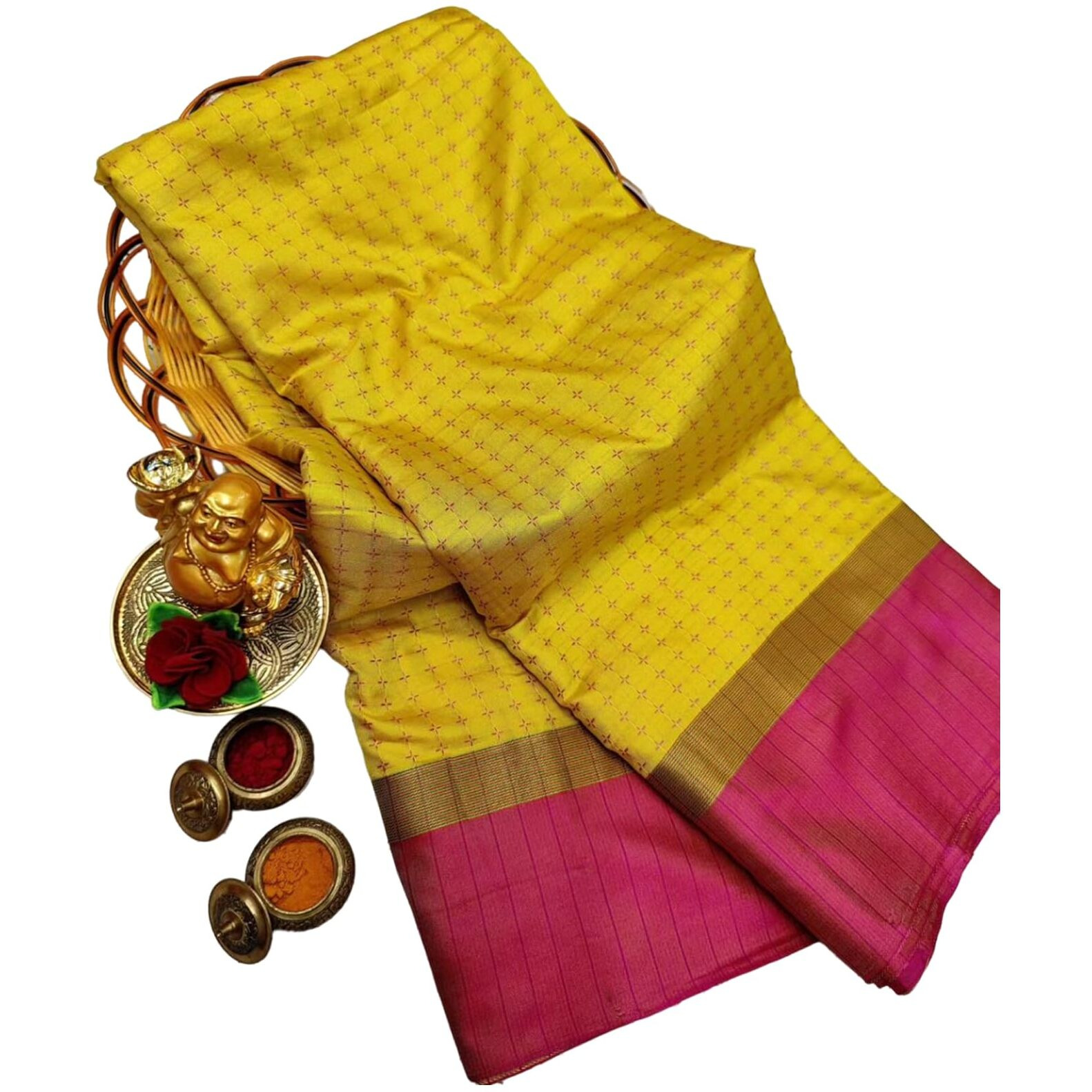 VJ Fashion Women Woven Soft Silk Saree With Blouse Piece_freesize(Yellow)