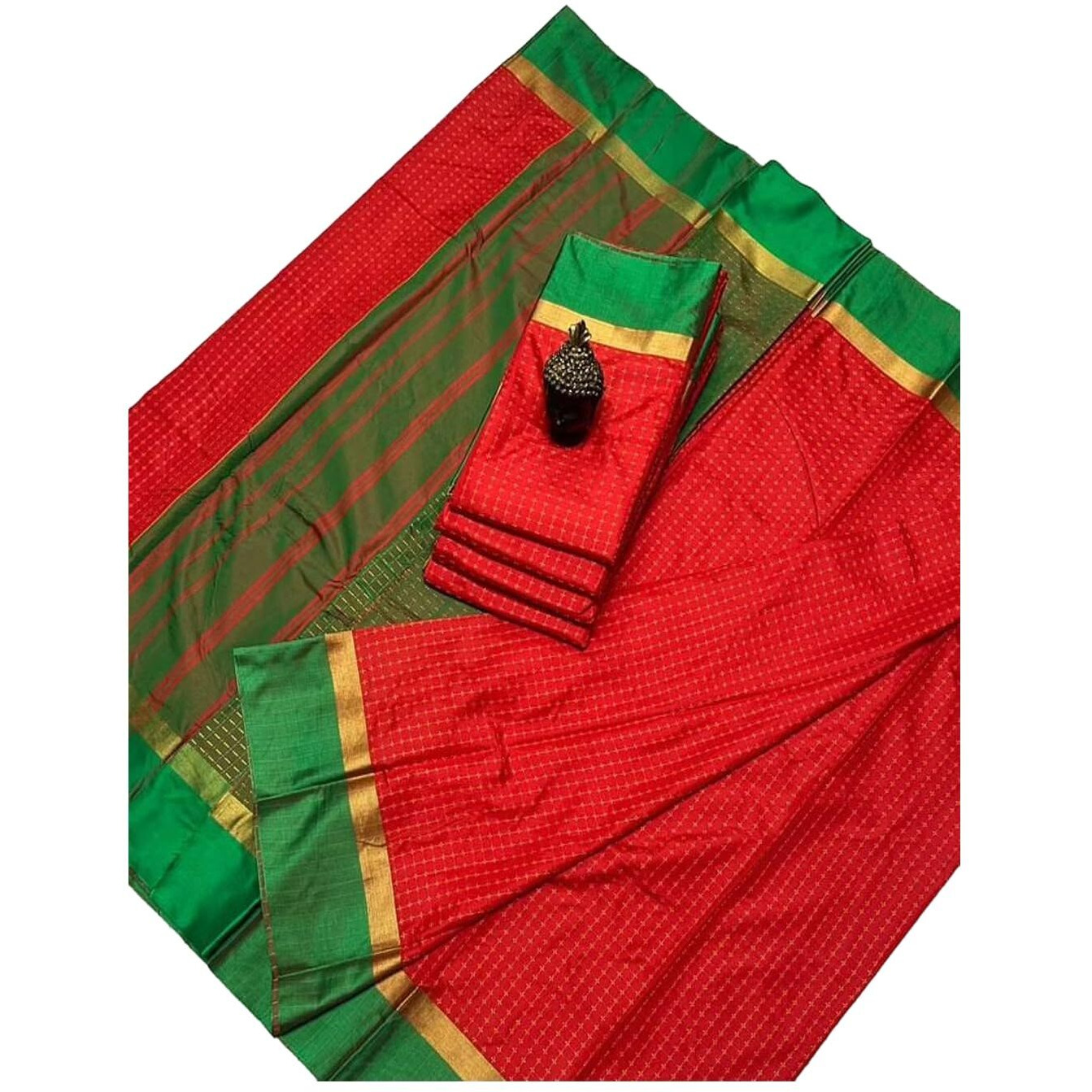 VJ Fashion Women Soft Silk Checks Saree With Blouse Piece_freesize(Red)