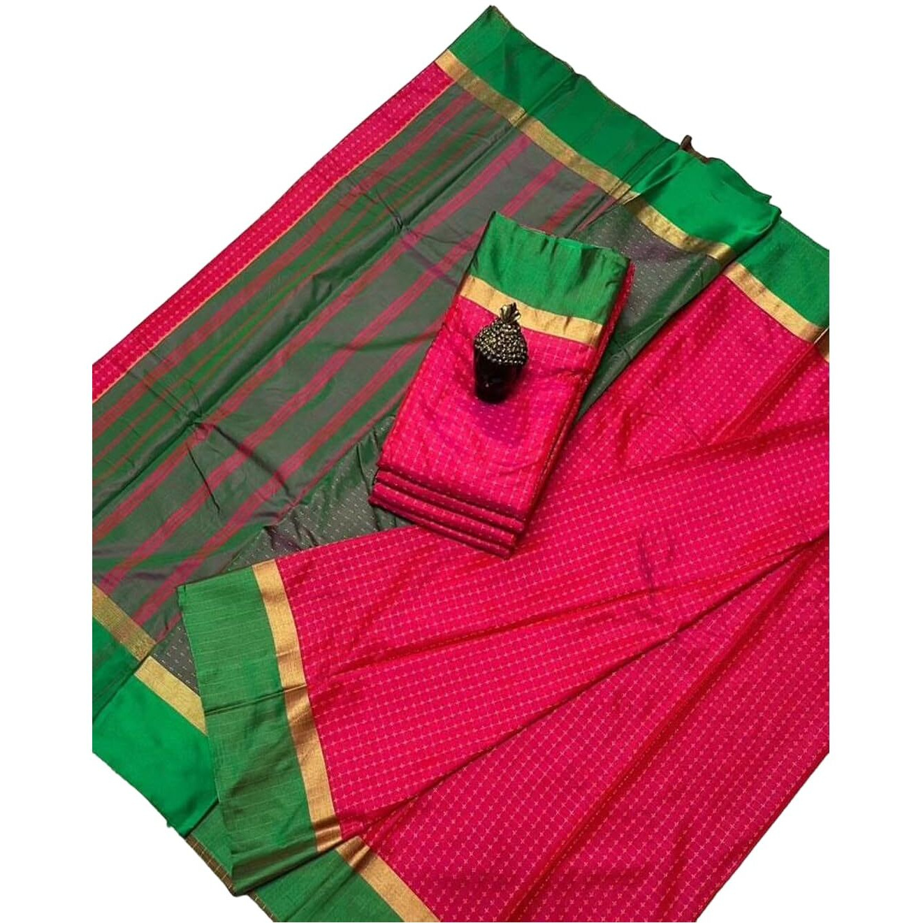 VJ Fashion Women Soft Silk Checks Saree With Blouse Piece_freesize(Pink)