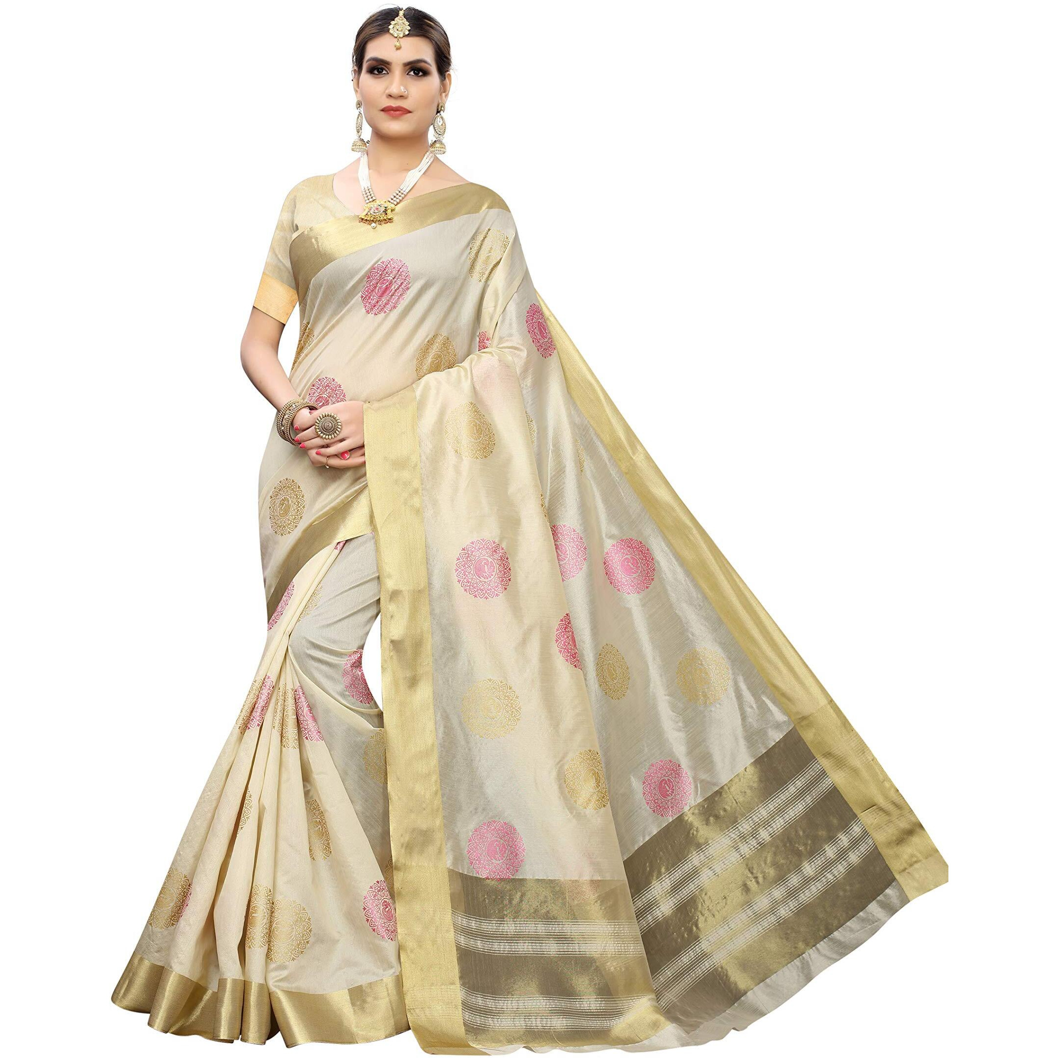 Yashika Womens Cotton Blend Printed Saree With Blouse Piece(SDPL-KERALA BIRD PINK)
