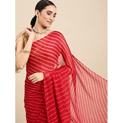 RANI SAAHIBA Womens Chiffon Lehriya Printed Saree Without Blouse (SSKR3652_Maroon)