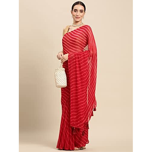 RANI SAAHIBA Womens Chiffon Lehriya Printed Saree Without Blouse (SSKR3652_Maroon)