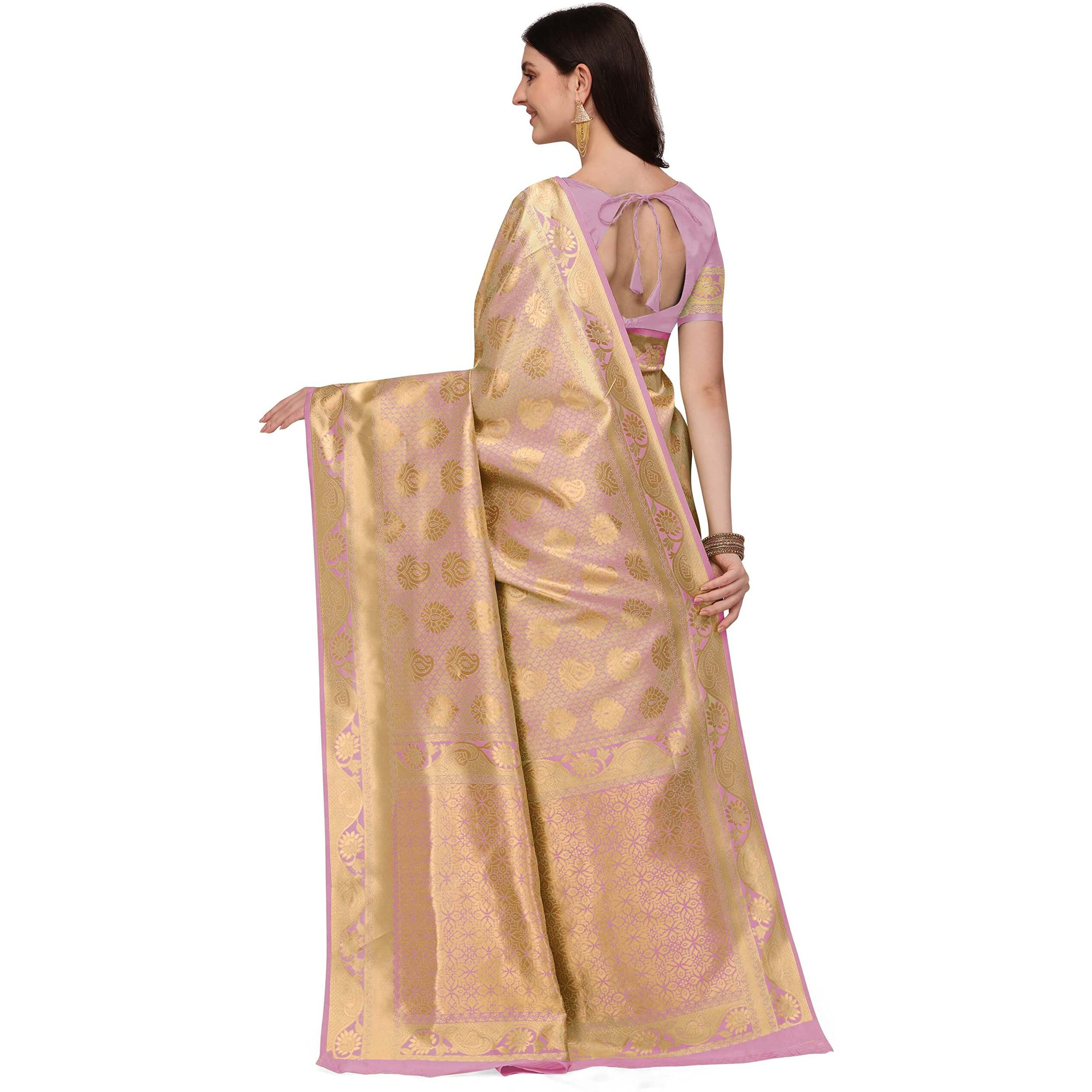 Jaanvi fashion Womens Banarasi Silk Sarees With Zari Jacquard Work & Blouse Piece (madhuram-pink)
