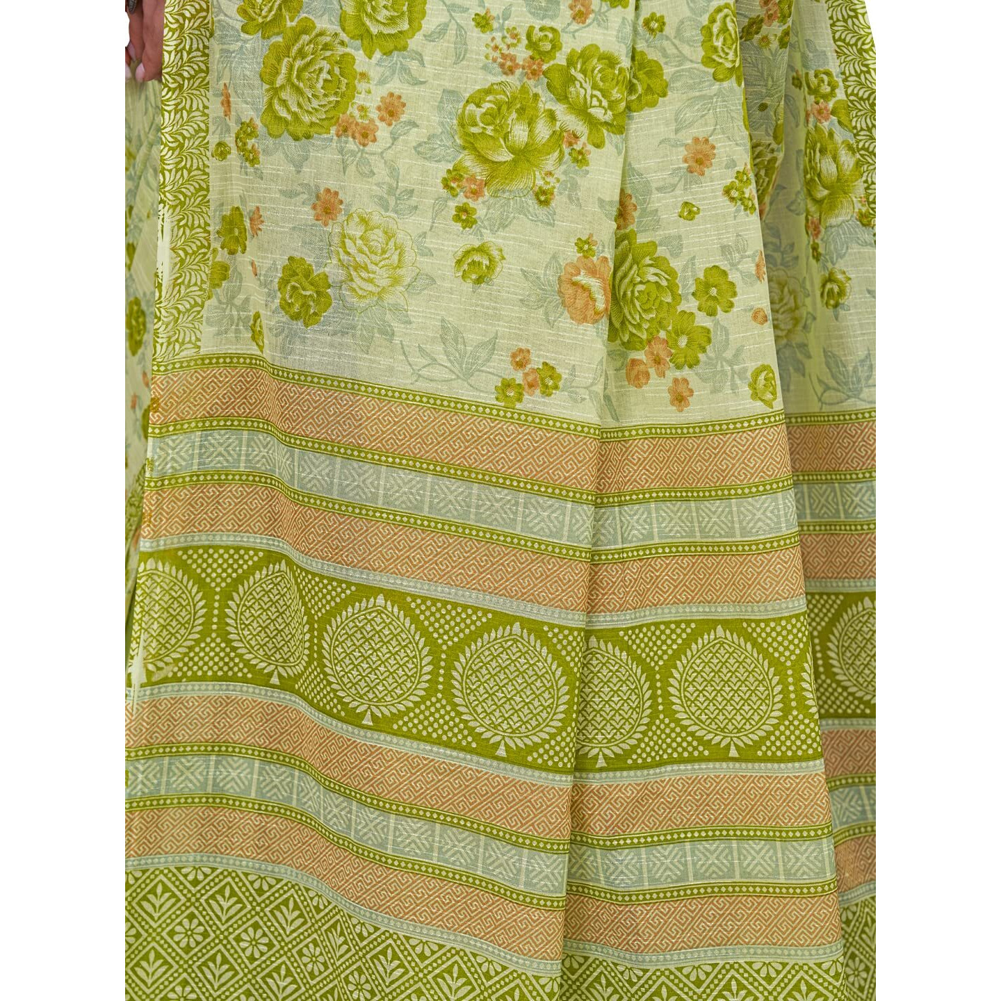 RATAN Pure Cotton Printed Mulmul Saree for Women with Blouse Piece (FBR-BP-3667_Green)