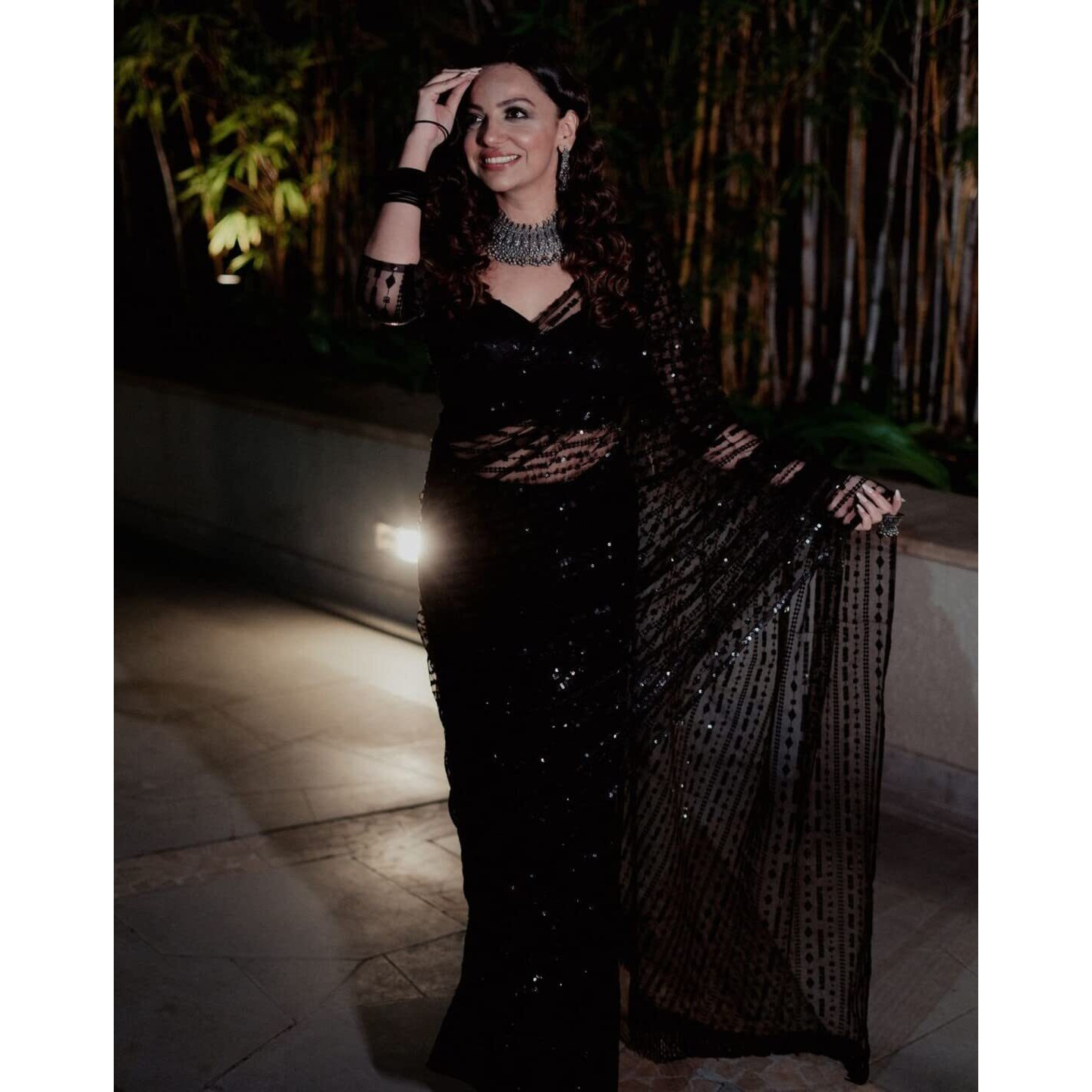Sidhidata Womens Net Embroidered Sequence Work Saree With Unstitched Blouse Piece (Net Sequence Black_Black_Free Size)