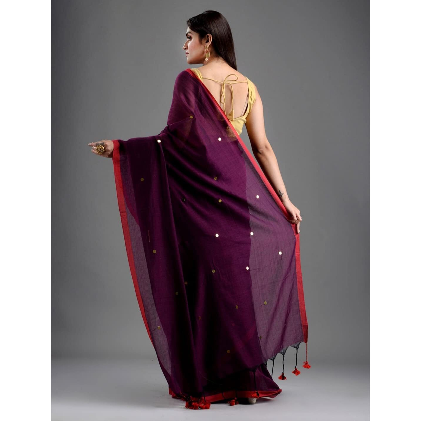 Laxmi Handloom Womens Traditional Bengal Handloom Pure Cotton Khadi Saree (Maroon)