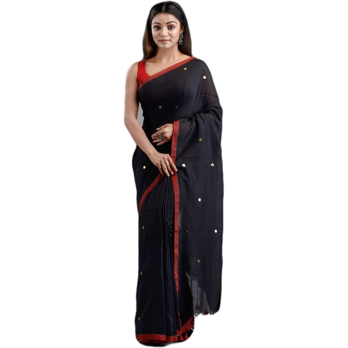 Laxmi Handloom Womens Traditional Bengal Handloom Pure Cotton Khadi Saree (Black)