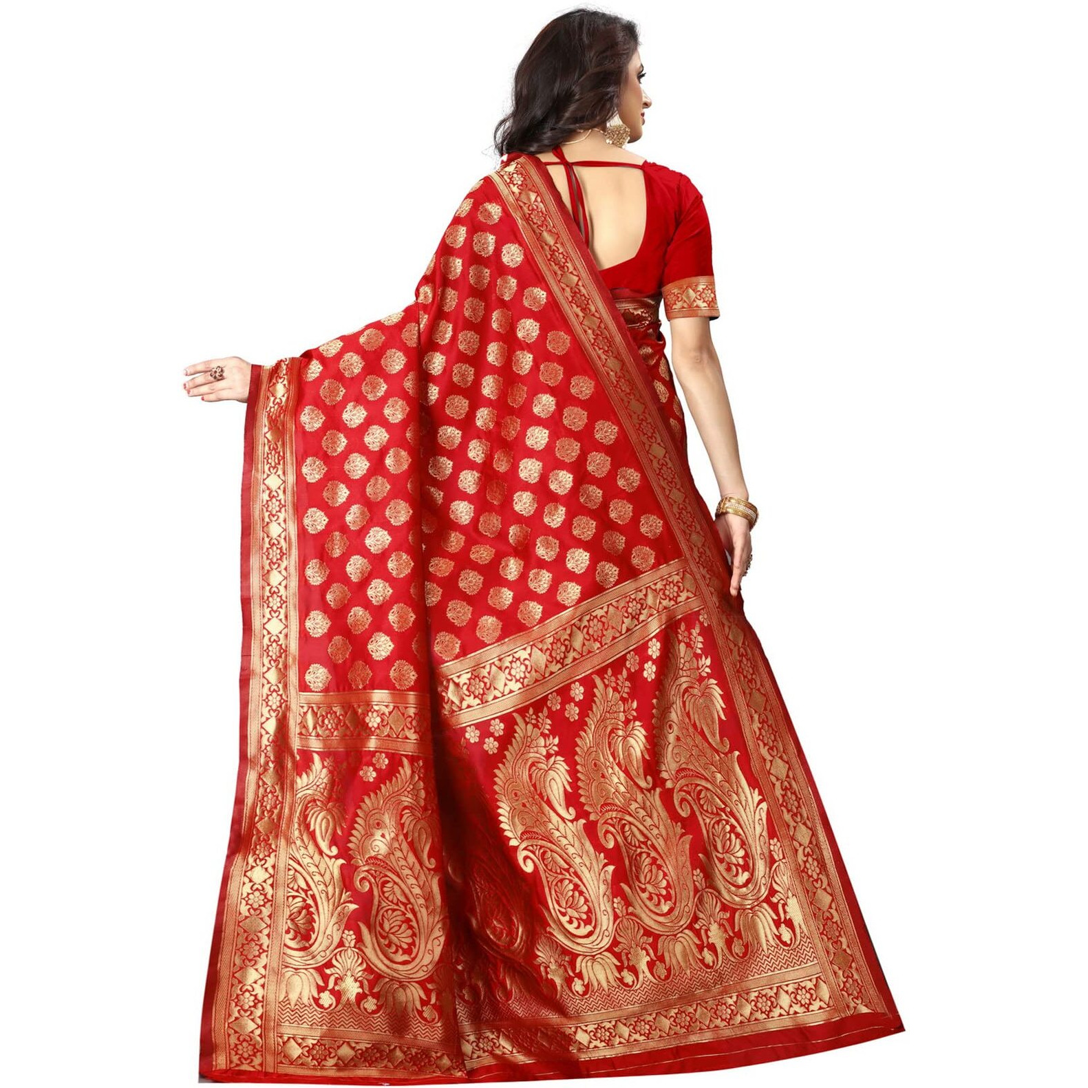 Sugathari Womens Art Silk Red Kanchipuram Saree (SAN PARI 72 RED)