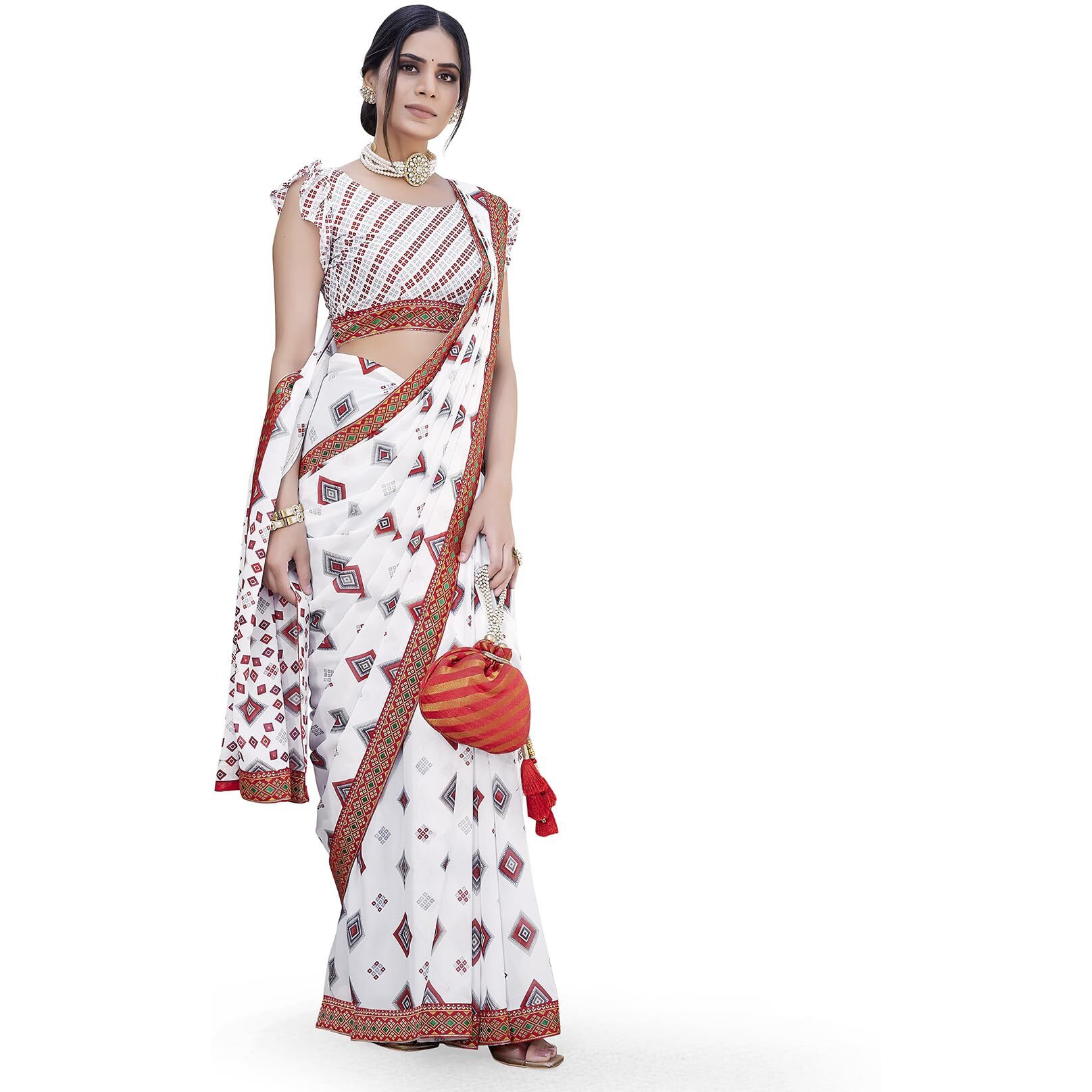 Yashika Womens Georgette Saree Printed Saree With Unstitched Blouse Material - Suitable For All Indian Occasions and Festivals (AZ-YS-OG-ANUSHI RED)