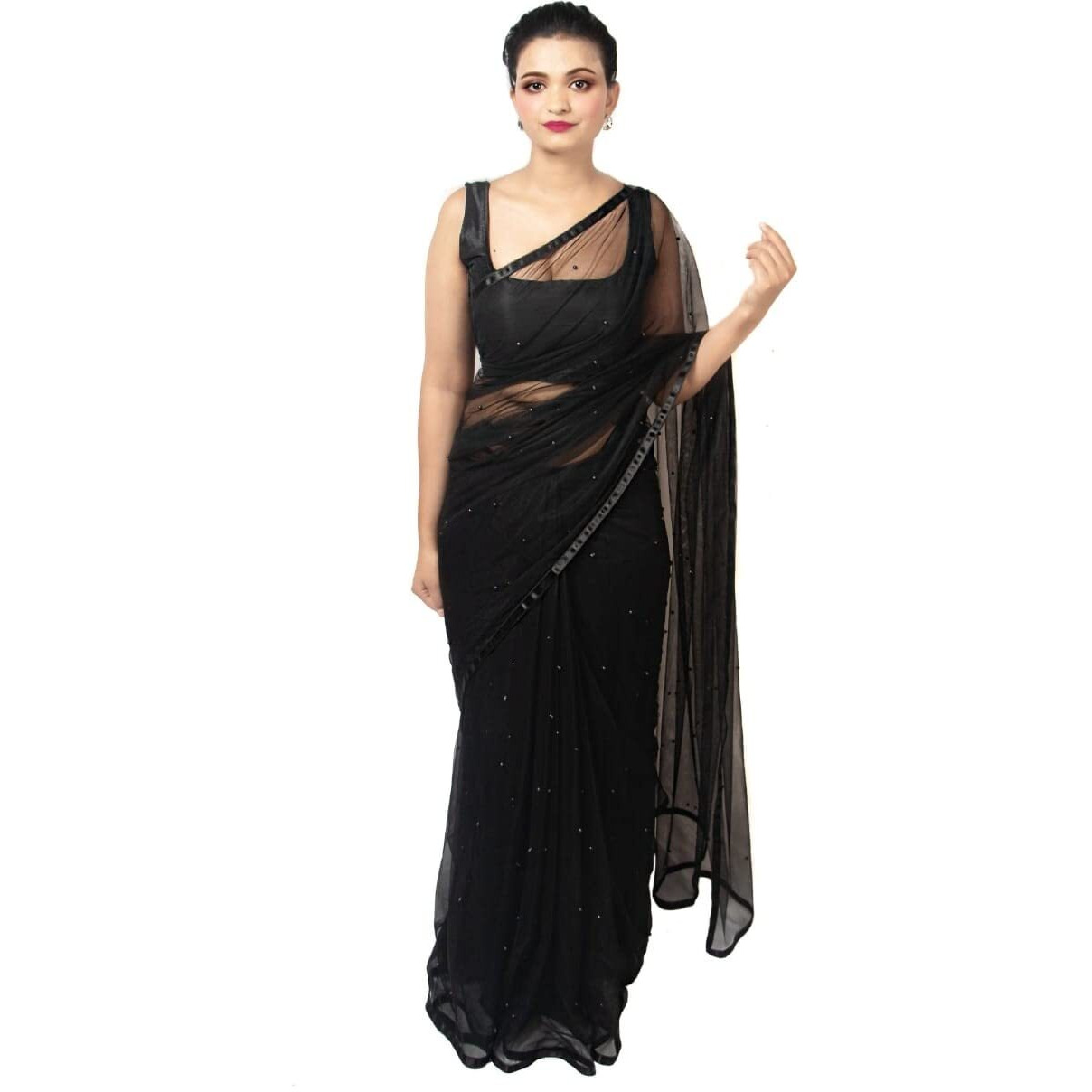 Wardrobe Luxury Womens Net Design Saree (Black)