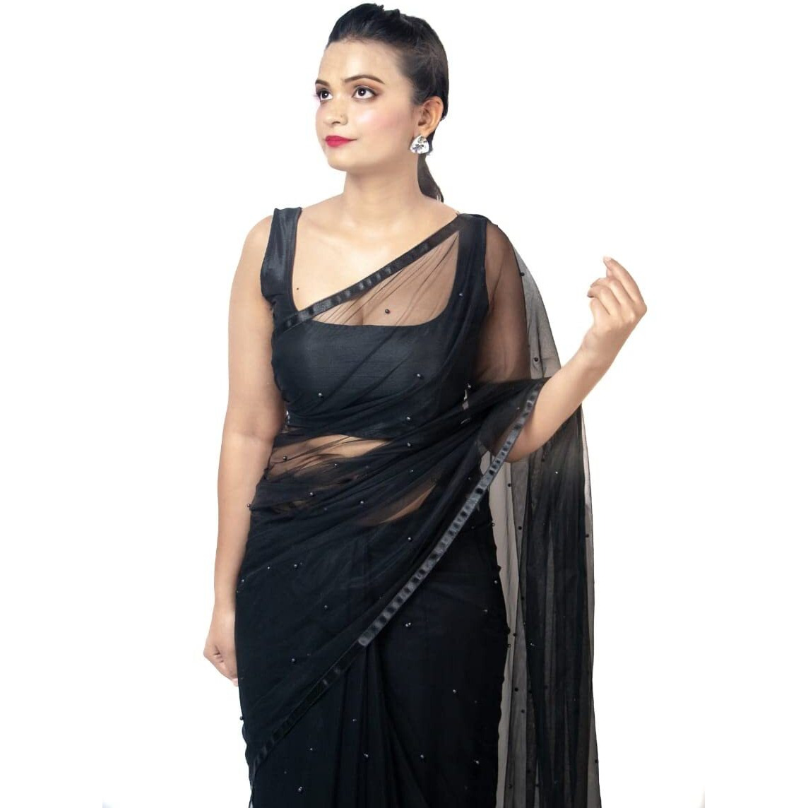 Wardrobe Luxury Womens Net Design Saree (Black)