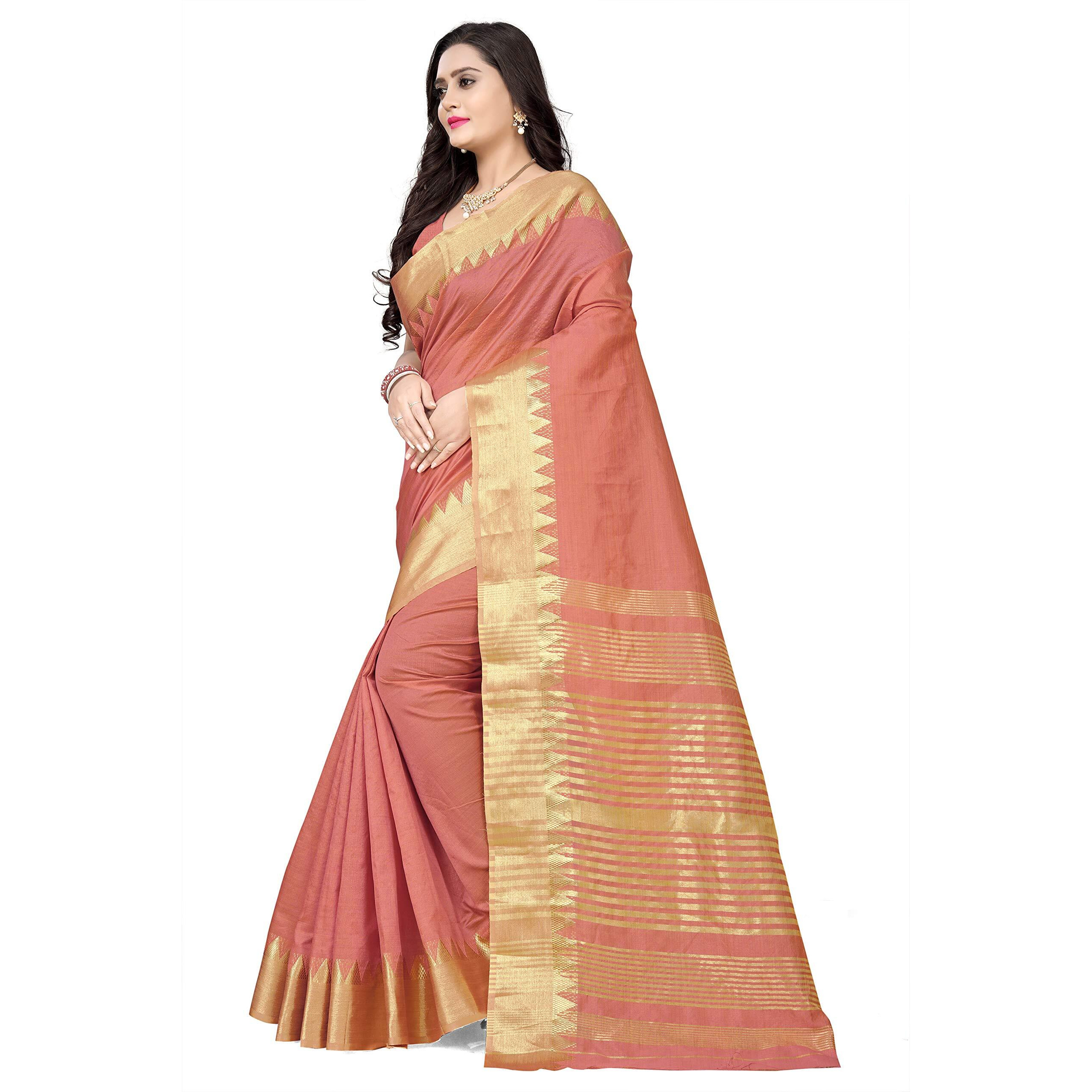 arriva fab Womens Assam Silk With golden broad border Saree