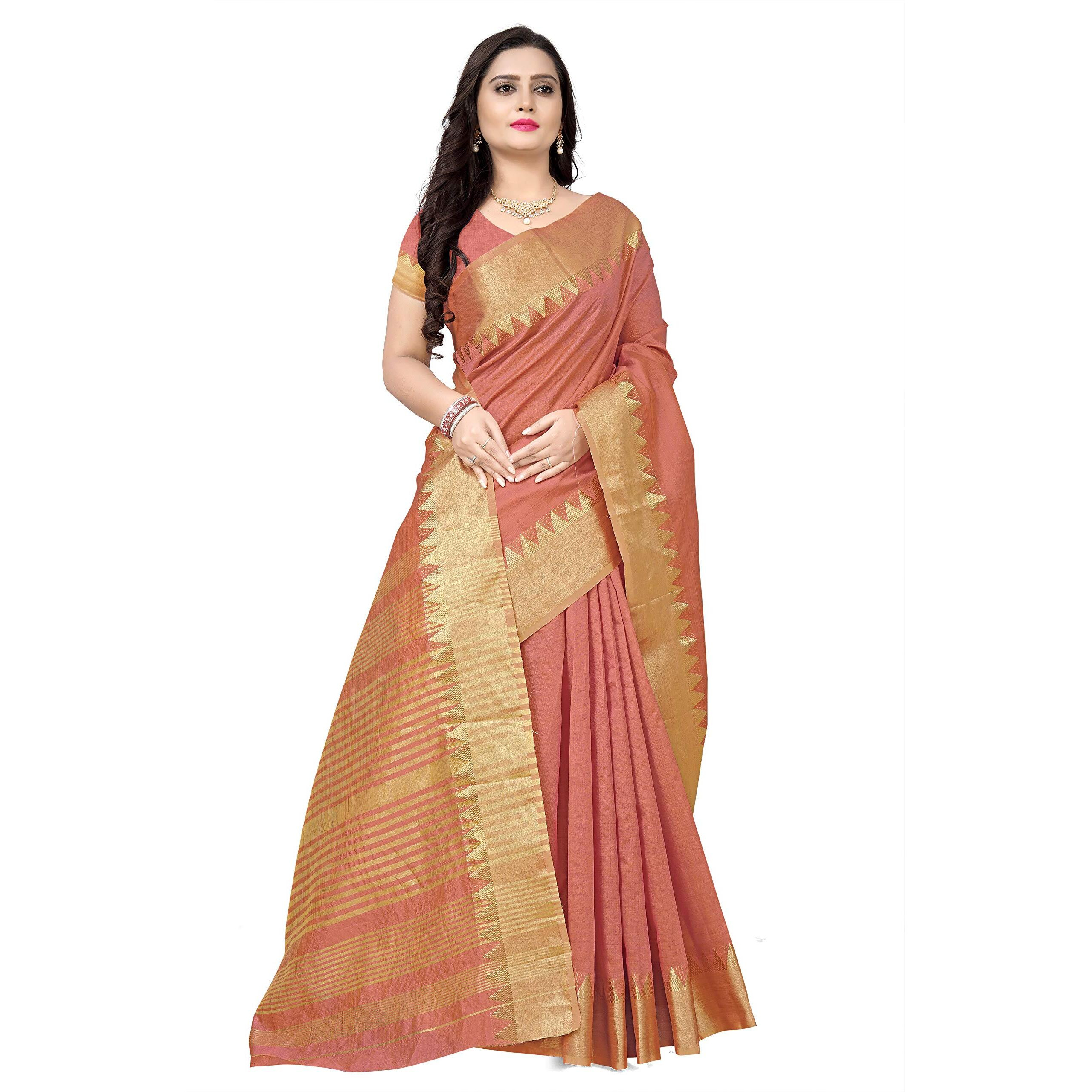 arriva fab Womens Assam Silk With golden broad border Saree