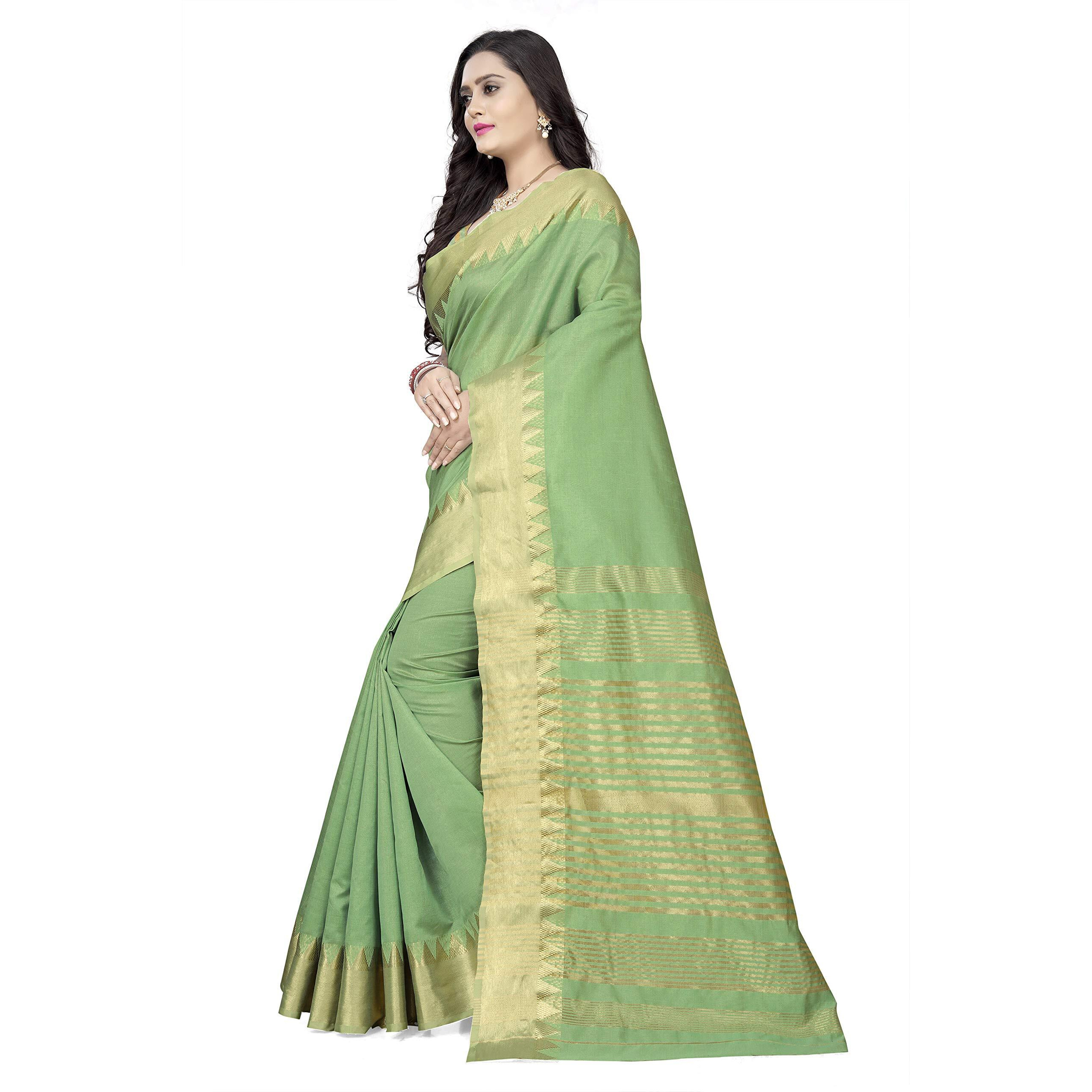 arriva fab Womens Assam Silk With golden broad border Saree