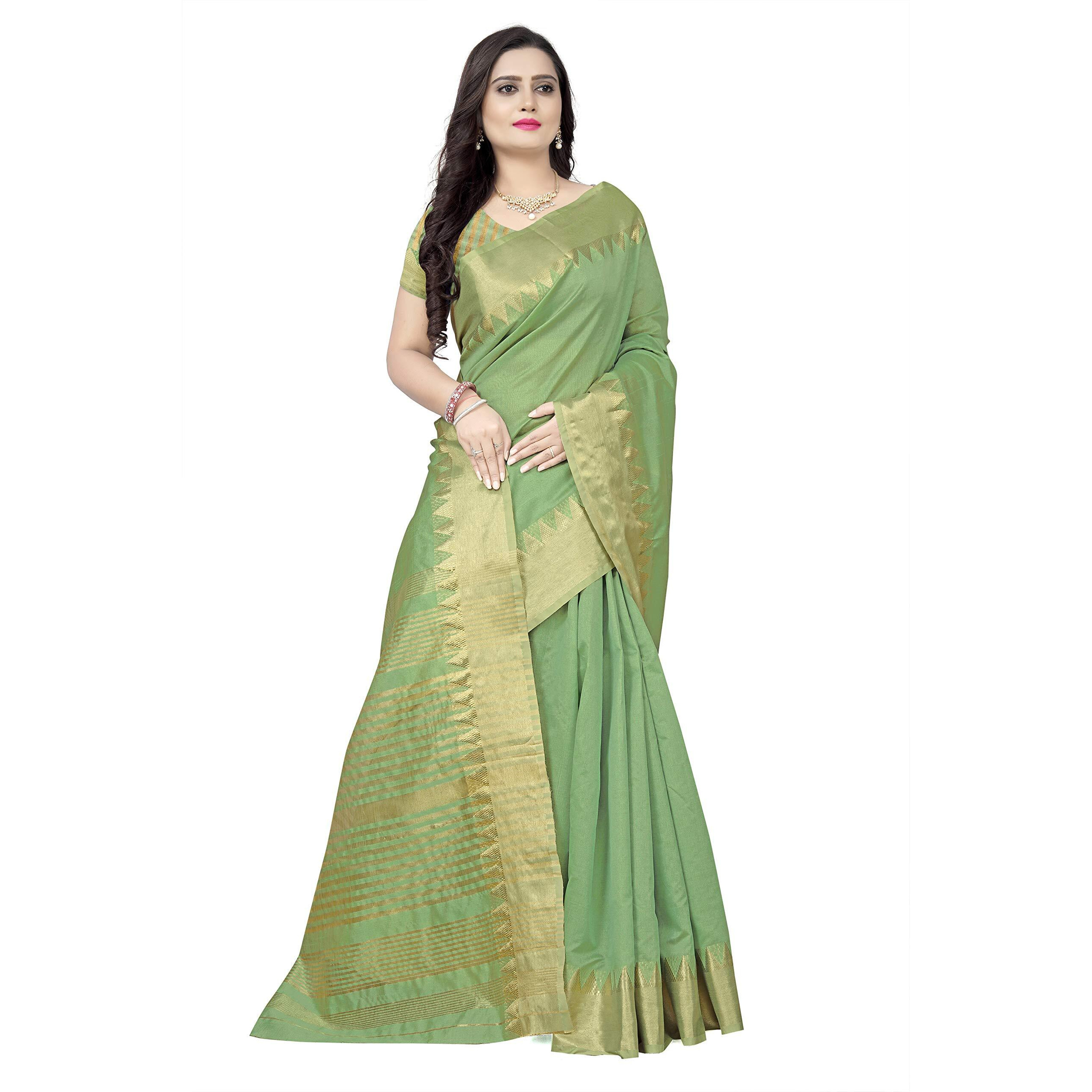 arriva fab Womens Assam Silk With golden broad border Saree