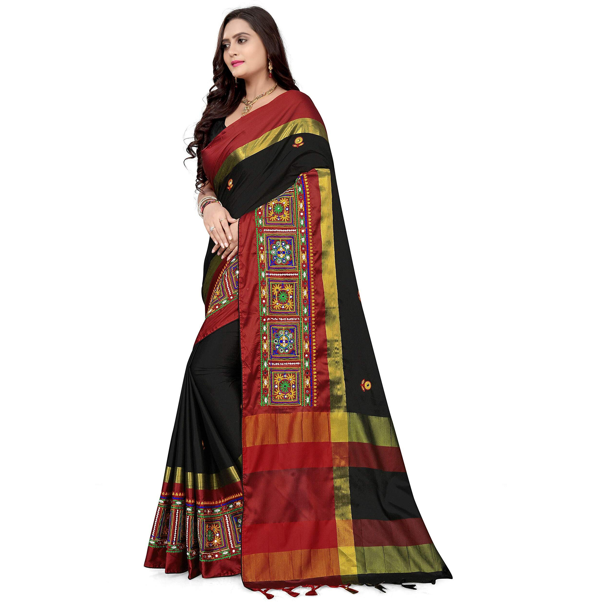 arriva fab Cotton Silk With Blouse Piece Saree (Riva405_ Red_ Free Size, Maroon, Womens)