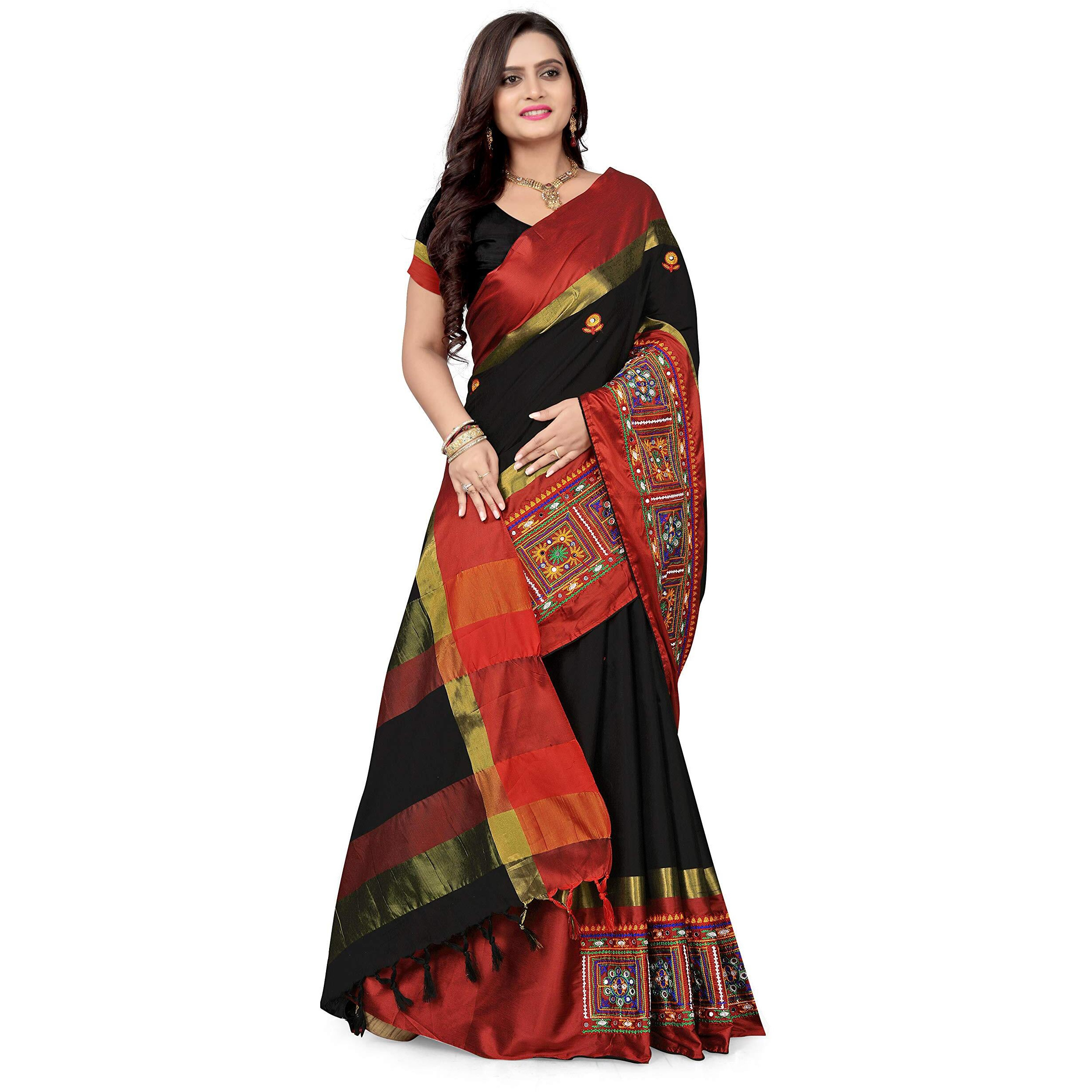 arriva fab Cotton Silk With Blouse Piece Saree (Riva405_ Red_ Free Size, Maroon, Womens)