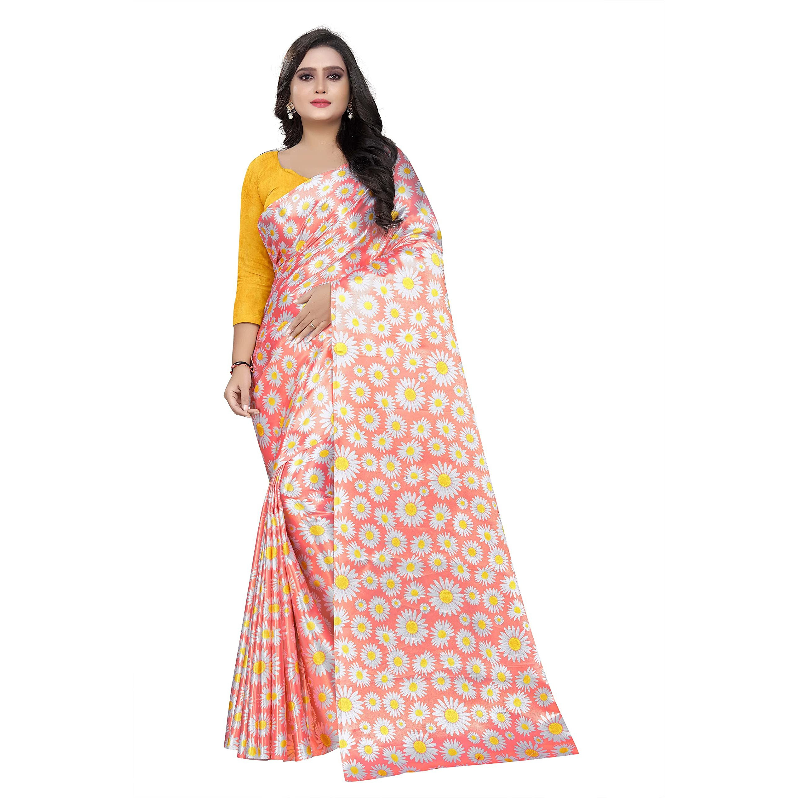 HARPITA Womens Digial Prints Sartin Saree With Unstitched Blouse Piece(Sartin-Digital-Flower)