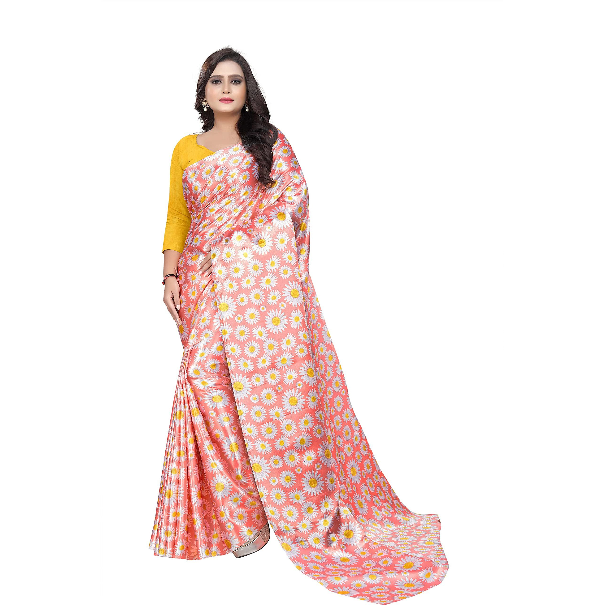 HARPITA Womens Digial Prints Sartin Saree With Unstitched Blouse Piece(Sartin-Digital-Flower)