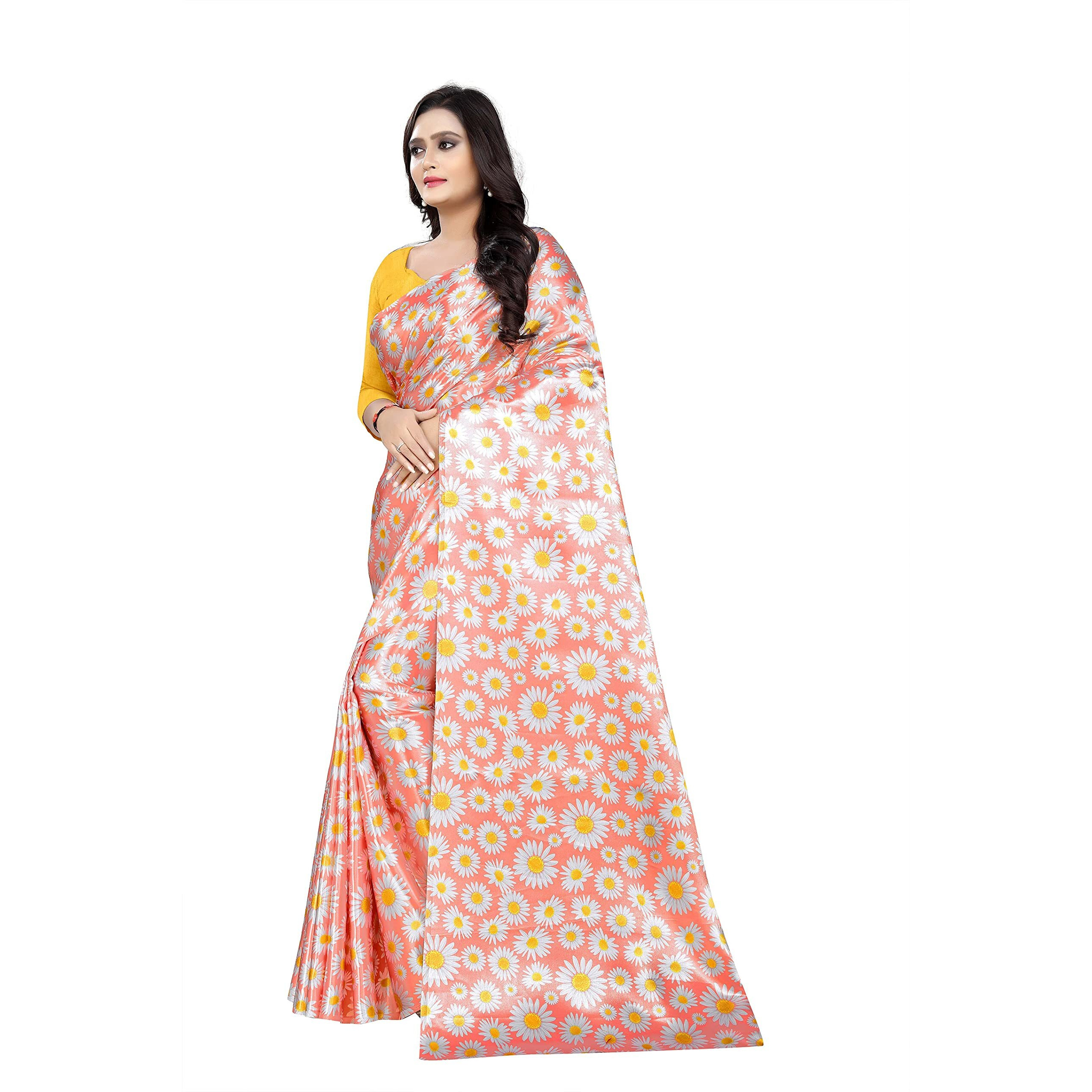 HARPITA Womens Digial Prints Sartin Saree With Unstitched Blouse Piece(Sartin-Digital-Flower)