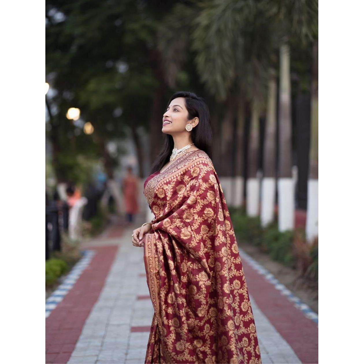 EthnicJunction Womens Banarasi Silk Jacquard Work Saree With Blouse Piece (EJ6008-1009-Banarasi-Bale-Cherry Maroon)