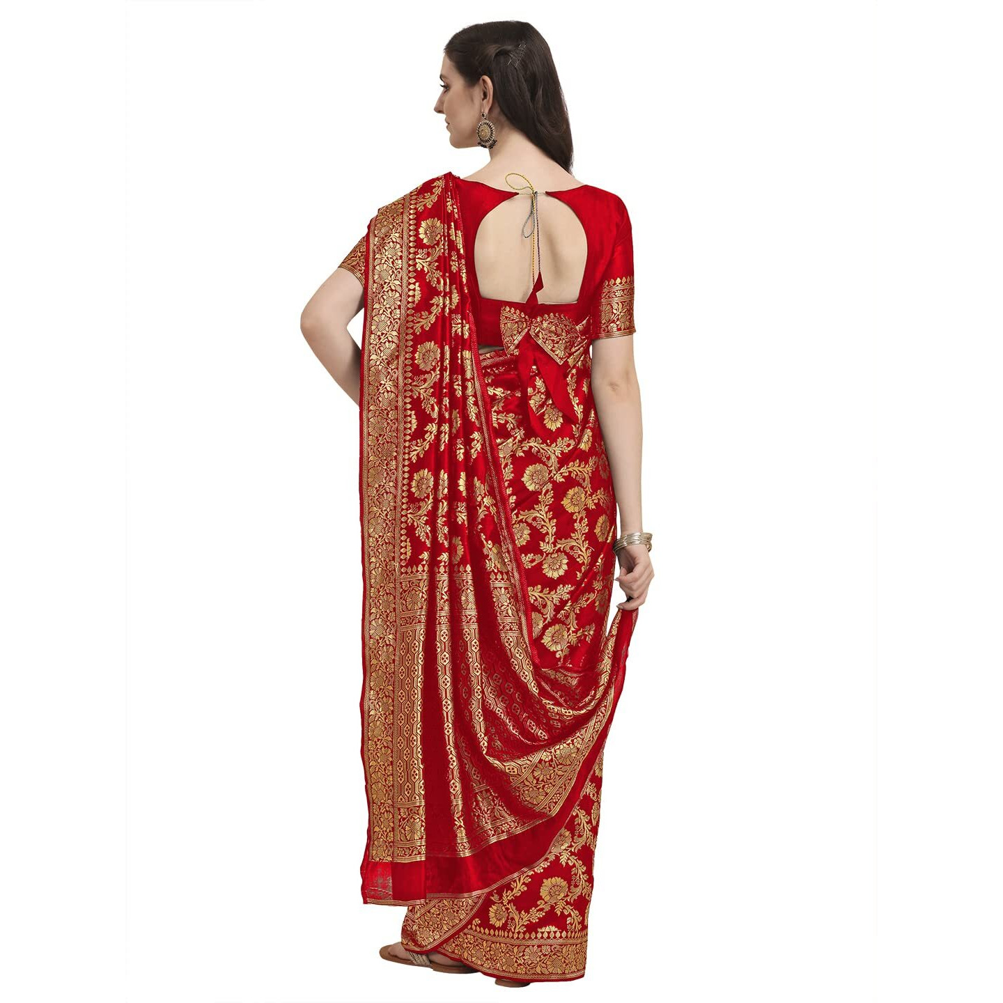 EthnicJunction Womens Banarasi Silk Blend Woven Saree With Blouse Piece (EJ6008-1025-Cherry-Red_Red)