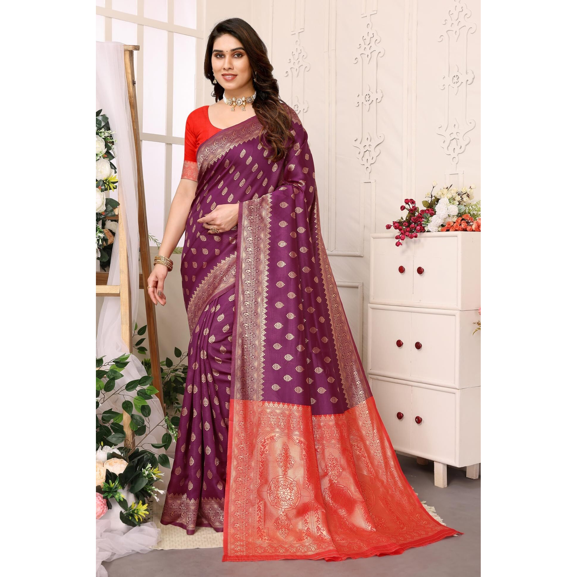 VJ Fashion Women Banarasi Soft Silk Zari Border Saree With Blouse Piece_freesize