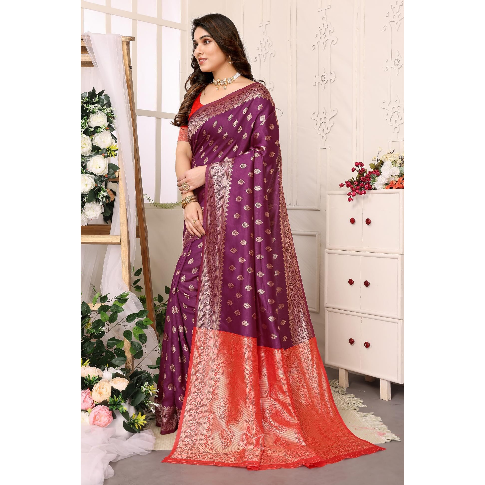 VJ Fashion Women Banarasi Soft Silk Zari Border Saree With Blouse Piece_freesize