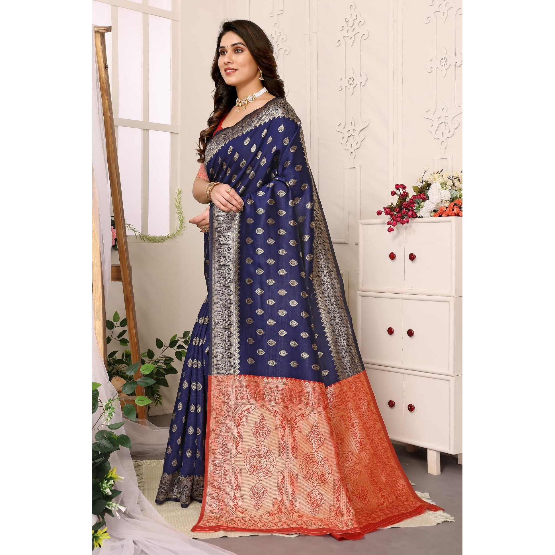 VJ Fashion Women Banarasi Soft Silk Zari Border Saree With Blouse Piece_freesize