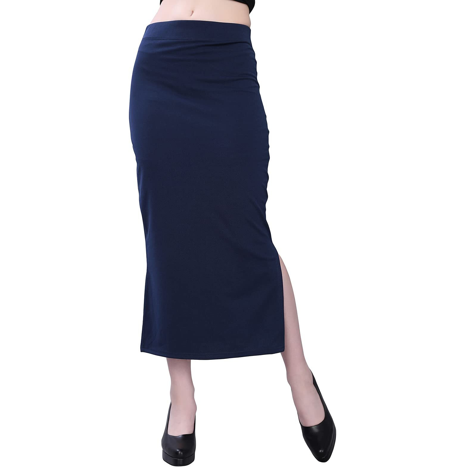 SIRIL Womens Lycra Full Elastic Saree Shapewear Petticoat (180TK112-M,Navy Blue,Medium)