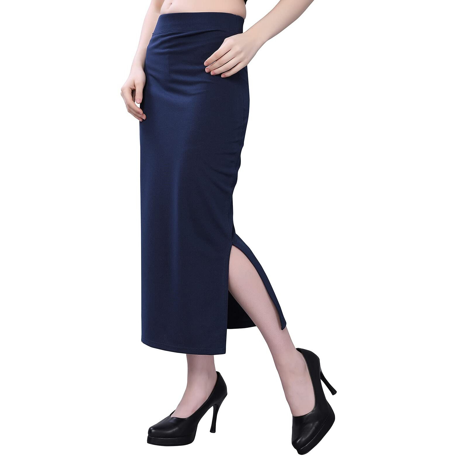 SIRIL Womens Lycra Full Elastic Saree Shapewear Petticoat (180TK112-M,Navy Blue,Medium)
