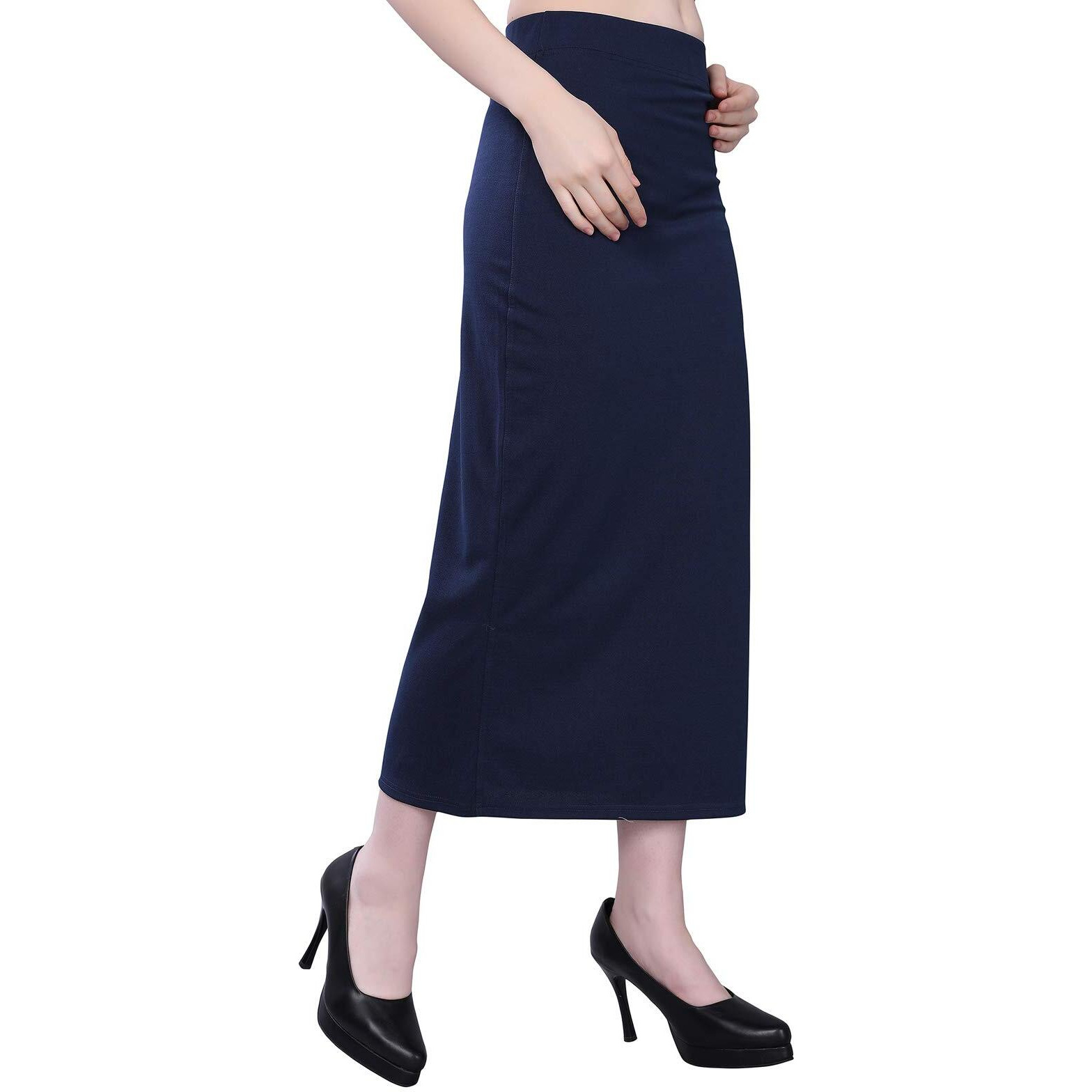 SIRIL Womens Lycra Full Elastic Saree Shapewear Petticoat (180TK112-M,Navy Blue,Medium)