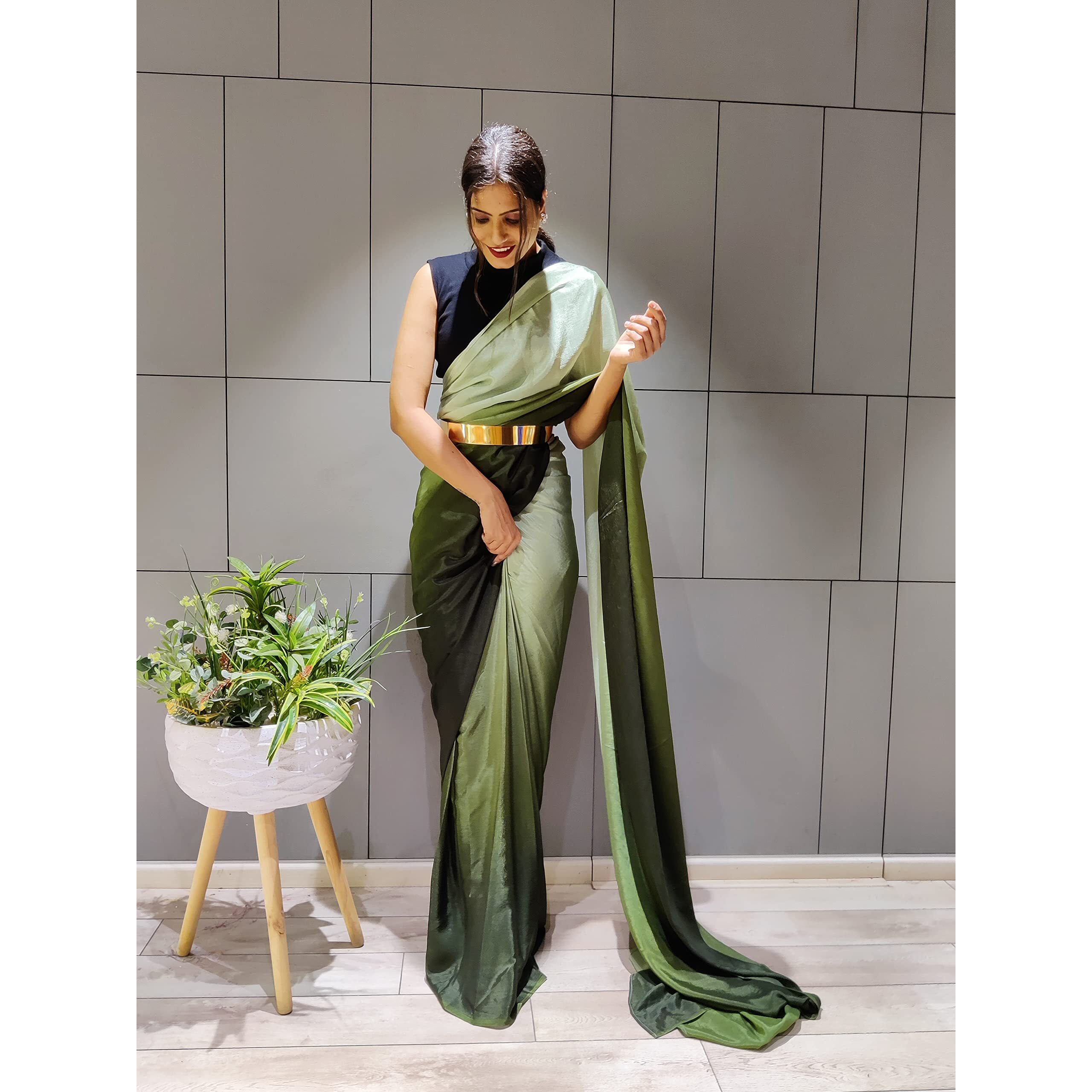 Sidhidata Womens Chiffon Georgette Ready To Wear saree With Unstitched Blouse Piece (RTW Mehandi_Mehandi_Free Size)