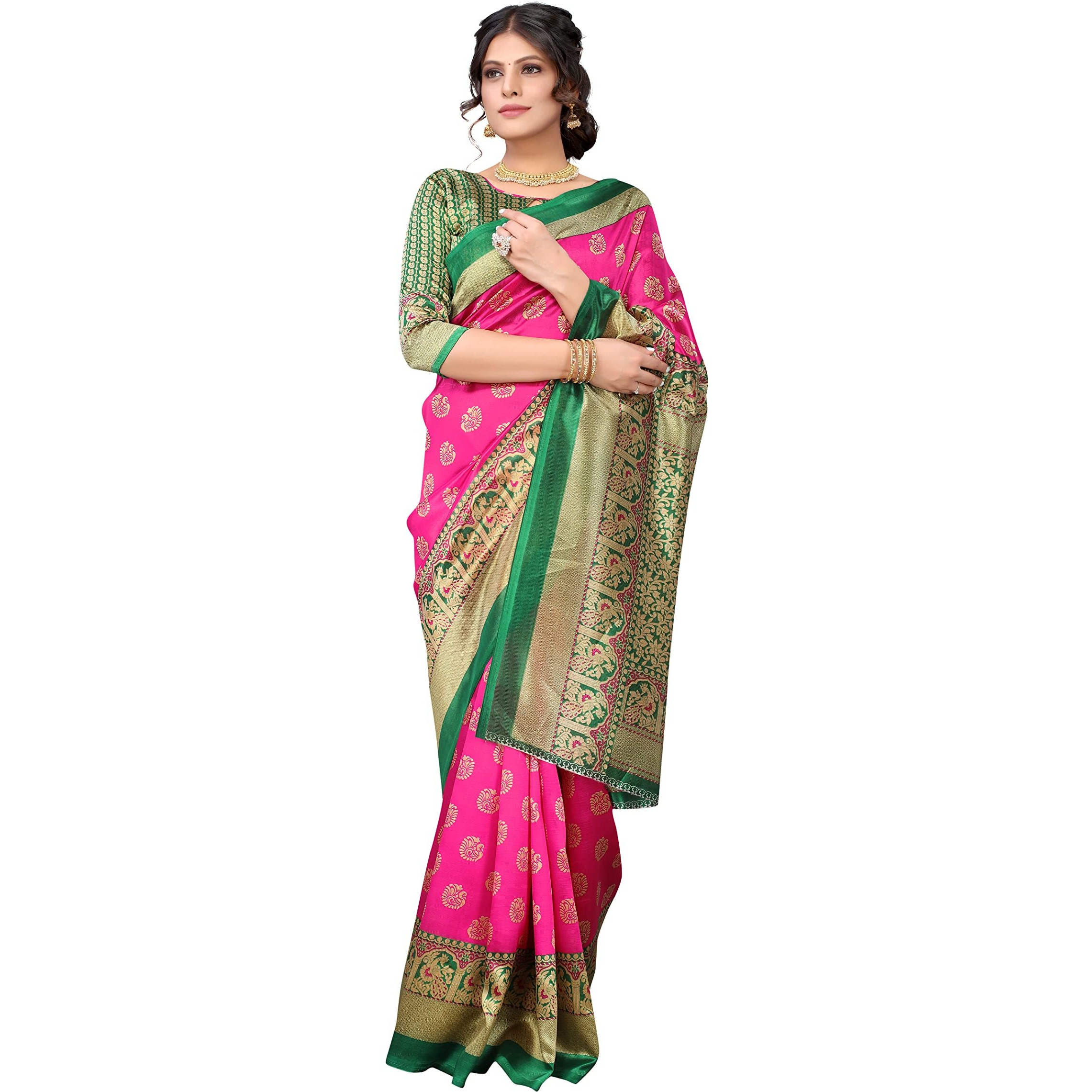 Yashika Womens Jacquard Art Silk Standard Length Saree (Minali Pink_R