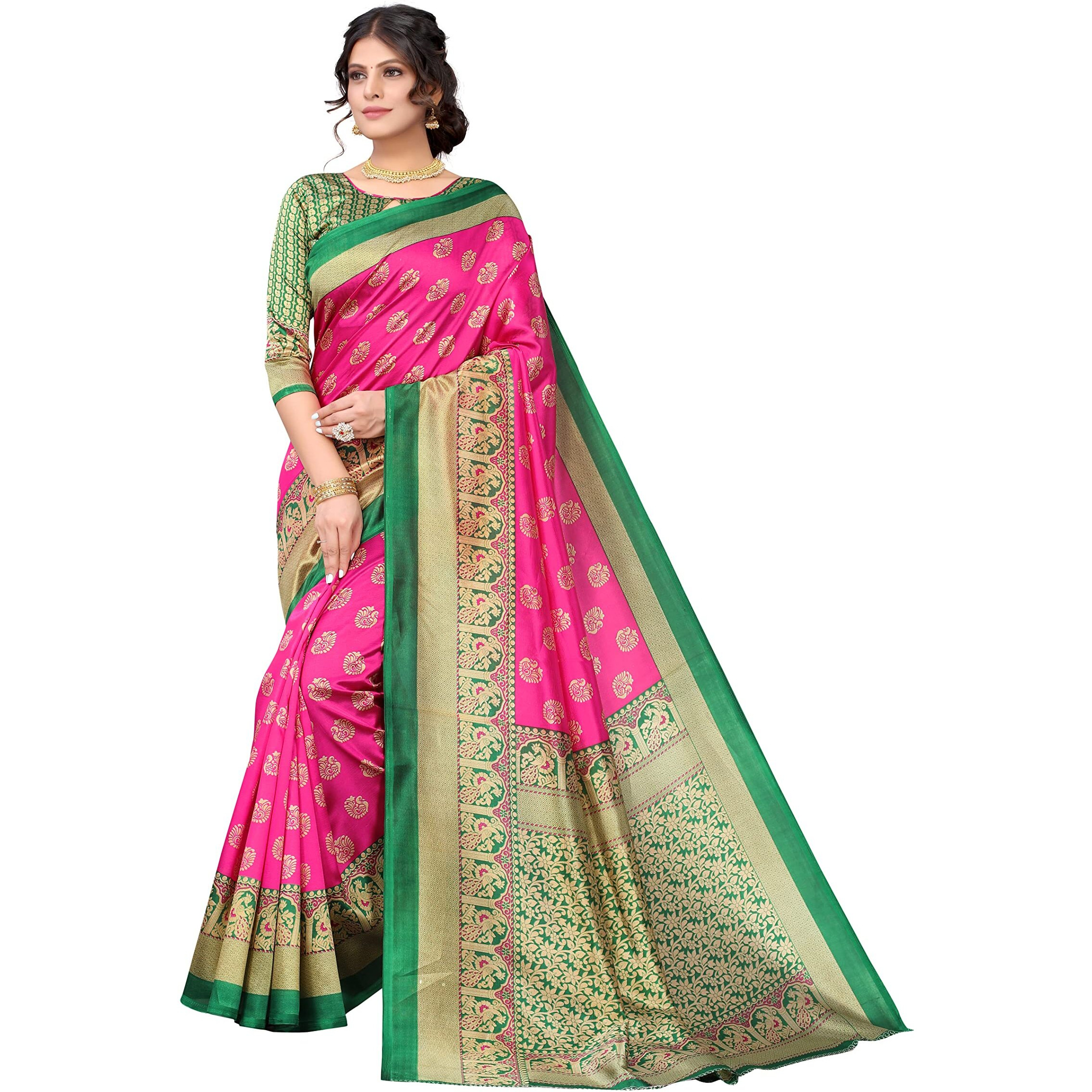 Yashika Womens Jacquard Art Silk Standard Length Saree (Minali Pink_R
