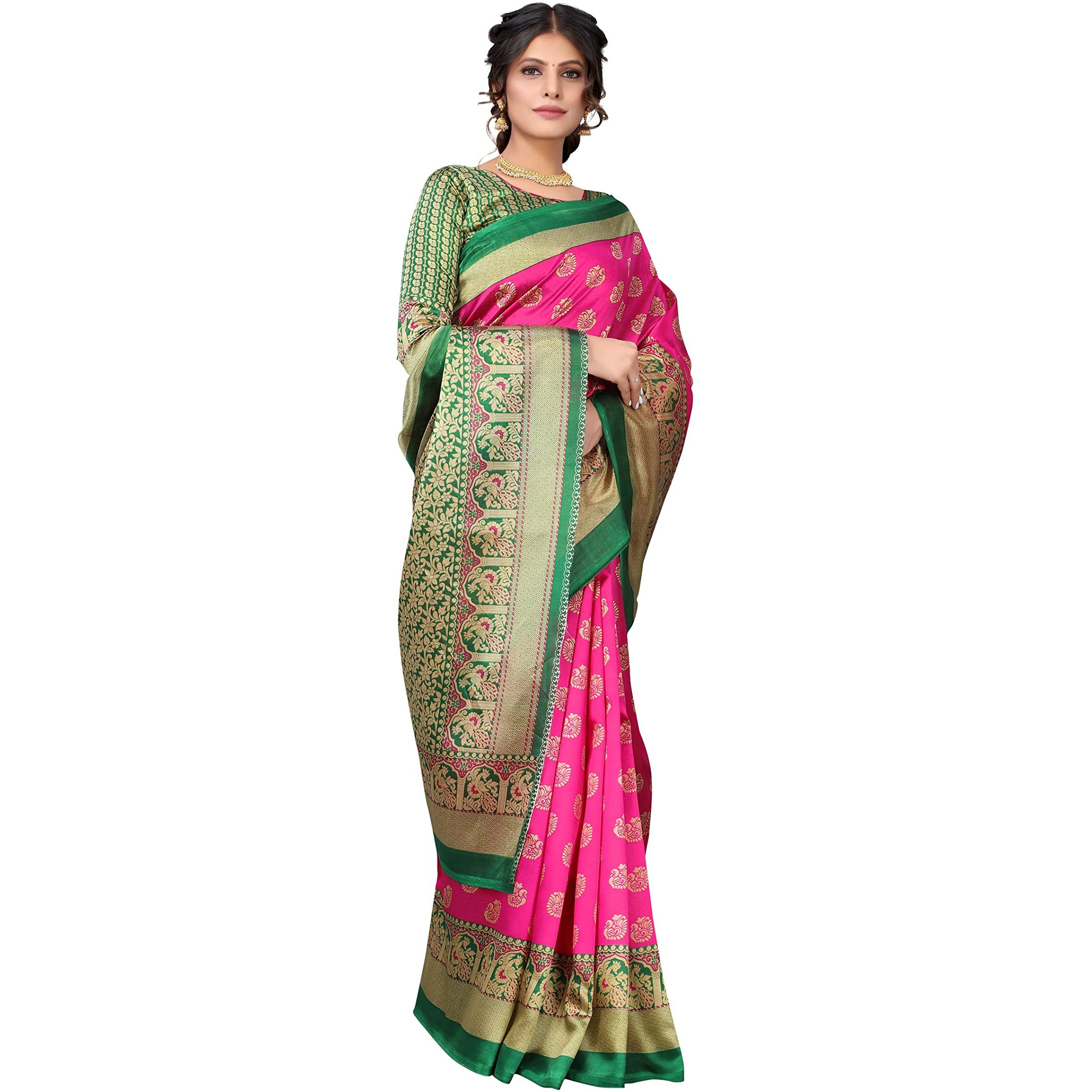 Yashika Womens Jacquard Art Silk Standard Length Saree (Minali Pink_R