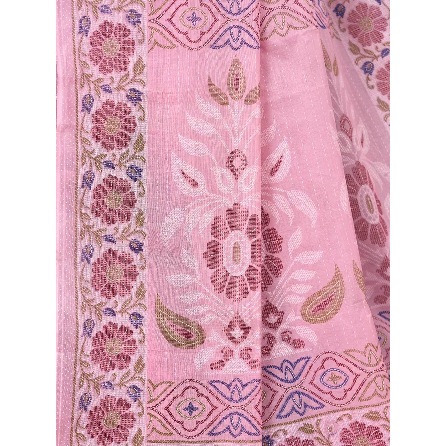 RATAN Pure Cotton Printed Mulmul Saree for Women with Blouse Piece (BGM-BP-5873_Onion)