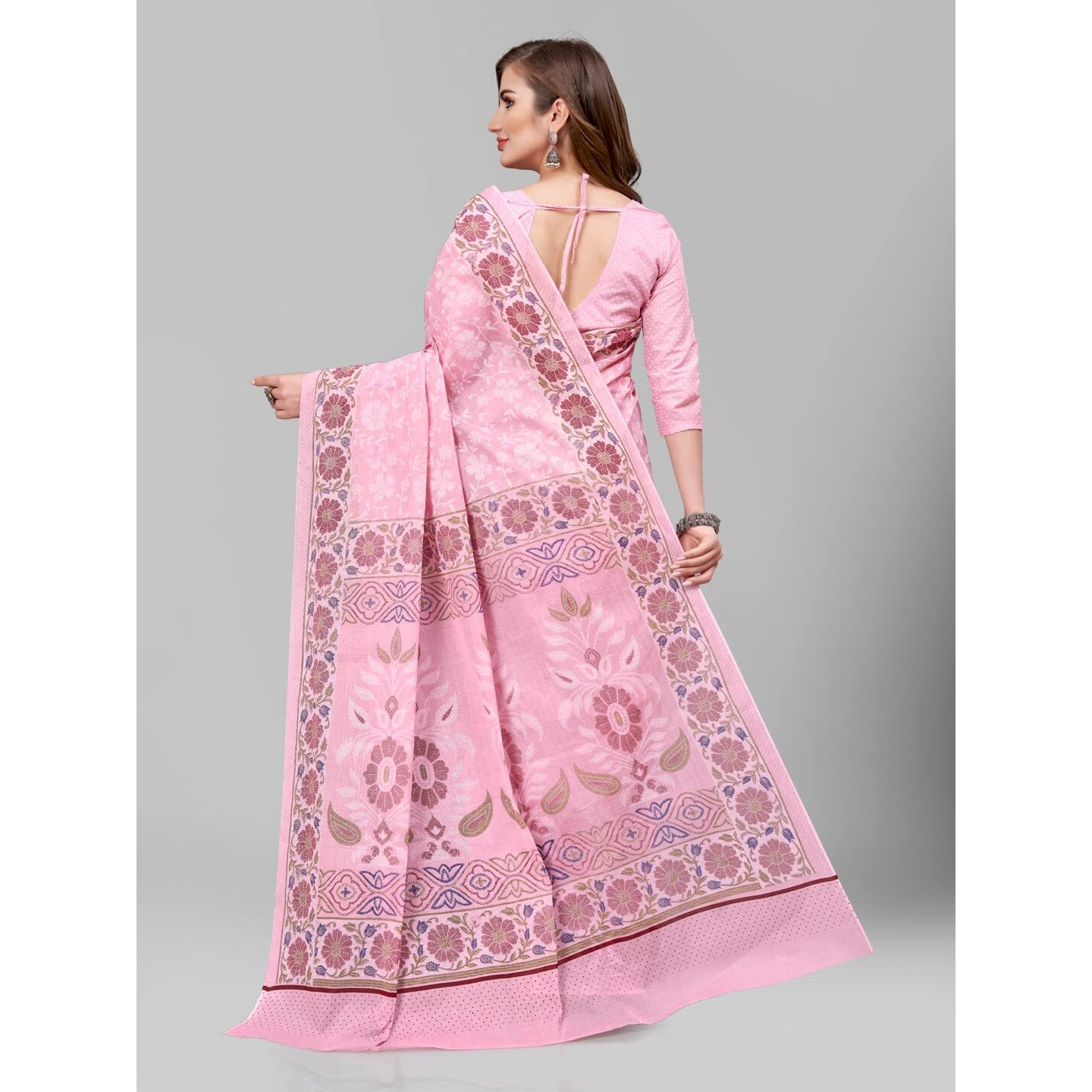 RATAN Pure Cotton Printed Mulmul Saree for Women with Blouse Piece (BGM-BP-5873_Onion)