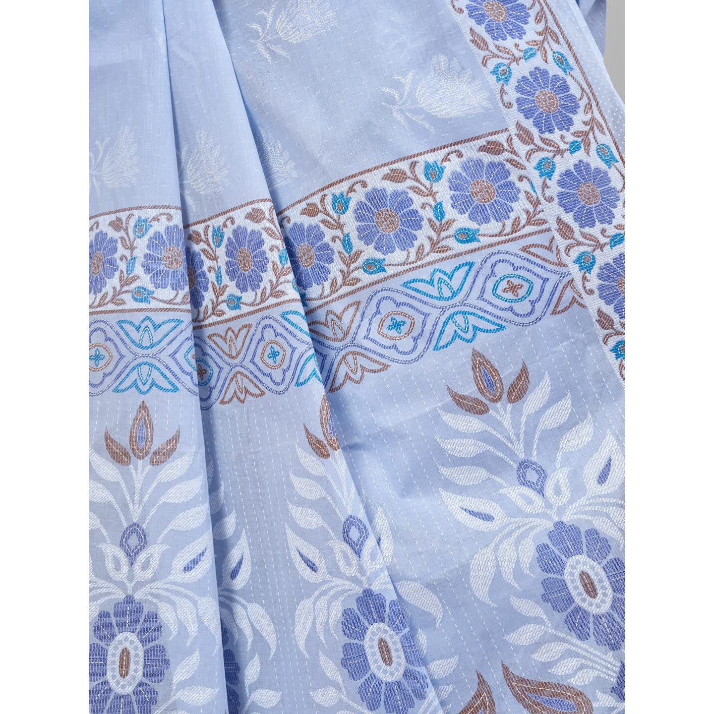 RATAN Pure Cotton Printed Mulmul Saree for Women with Blouse Piece (BGM-BP-5871_Blue)