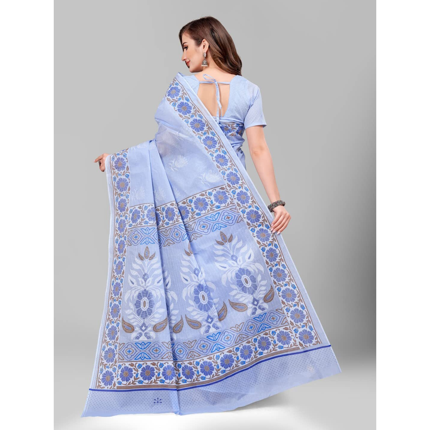 RATAN Pure Cotton Printed Mulmul Saree for Women with Blouse Piece (BGM-BP-5871_Blue)