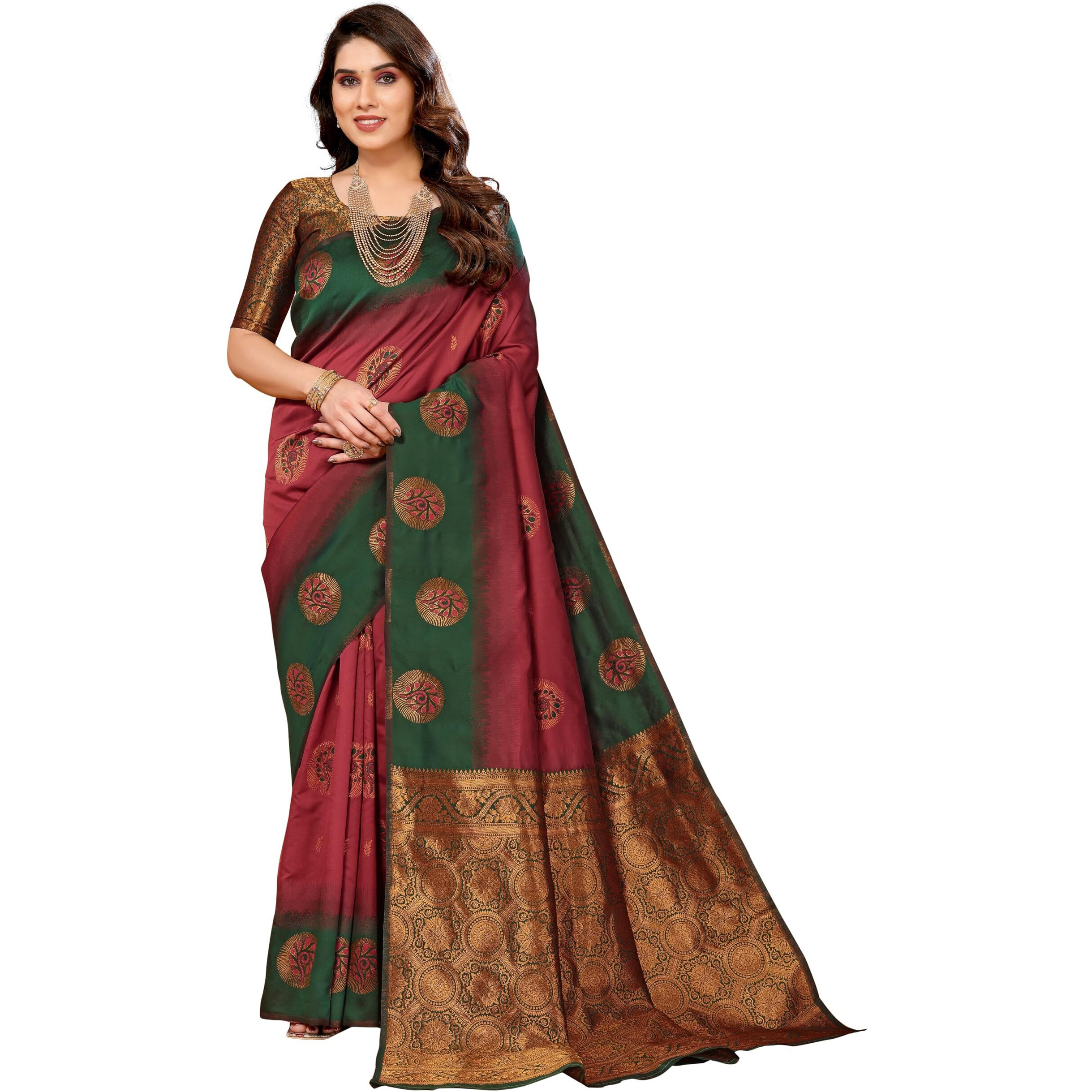 VJFASHION Women Paithani Soft Silk Saree With Blouse Piece_freesize(maroon&green)