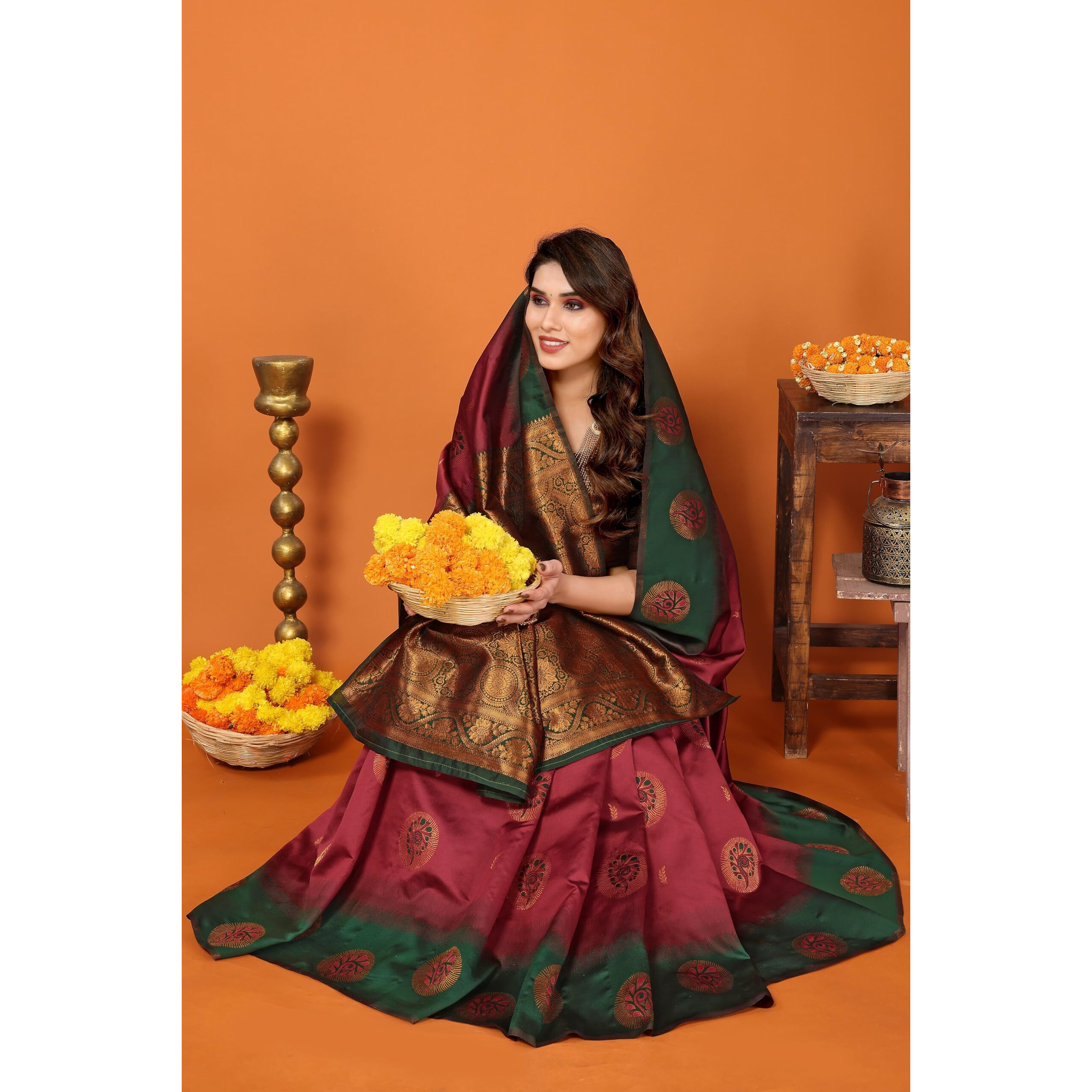 VJFASHION Women Paithani Soft Silk Saree With Blouse Piece_freesize(maroon&green)