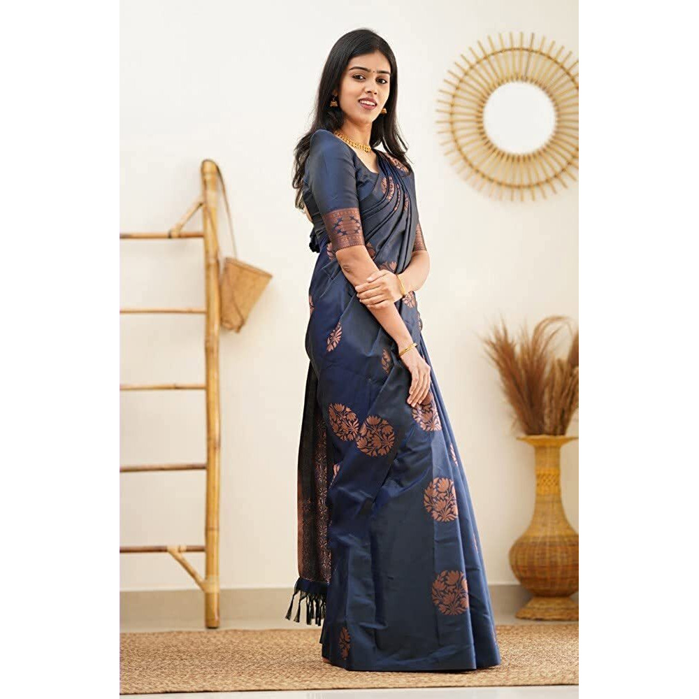 Shiv Textiles Womens Banarasi Silk Saree with Blouse Perfect for Every Occasion blue